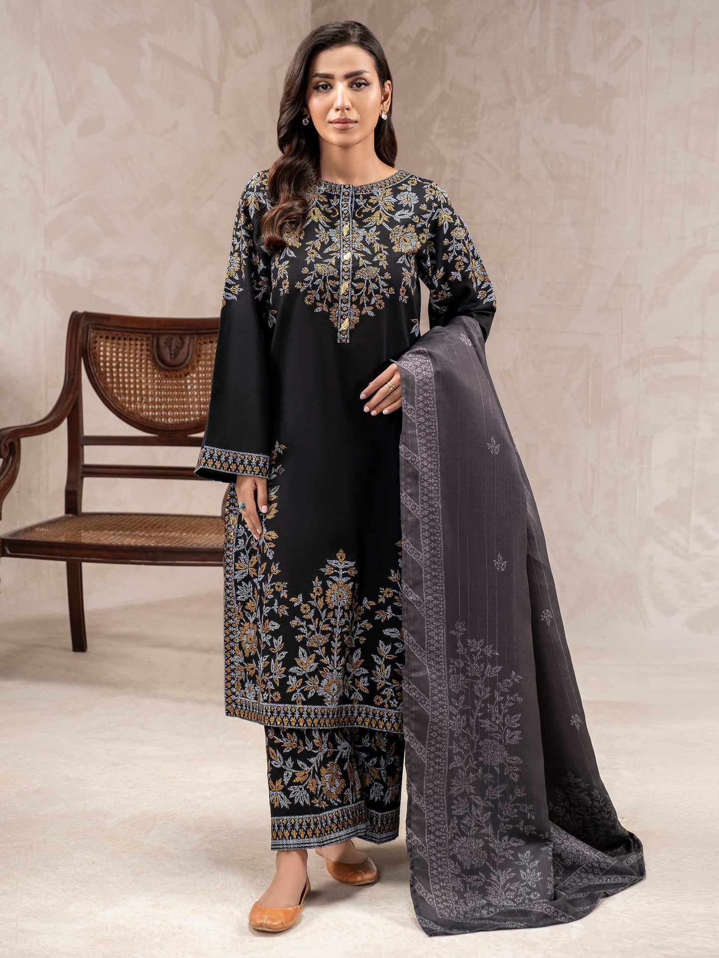 3 Piece Khaddar Suit-Paste Print (Unstitched)