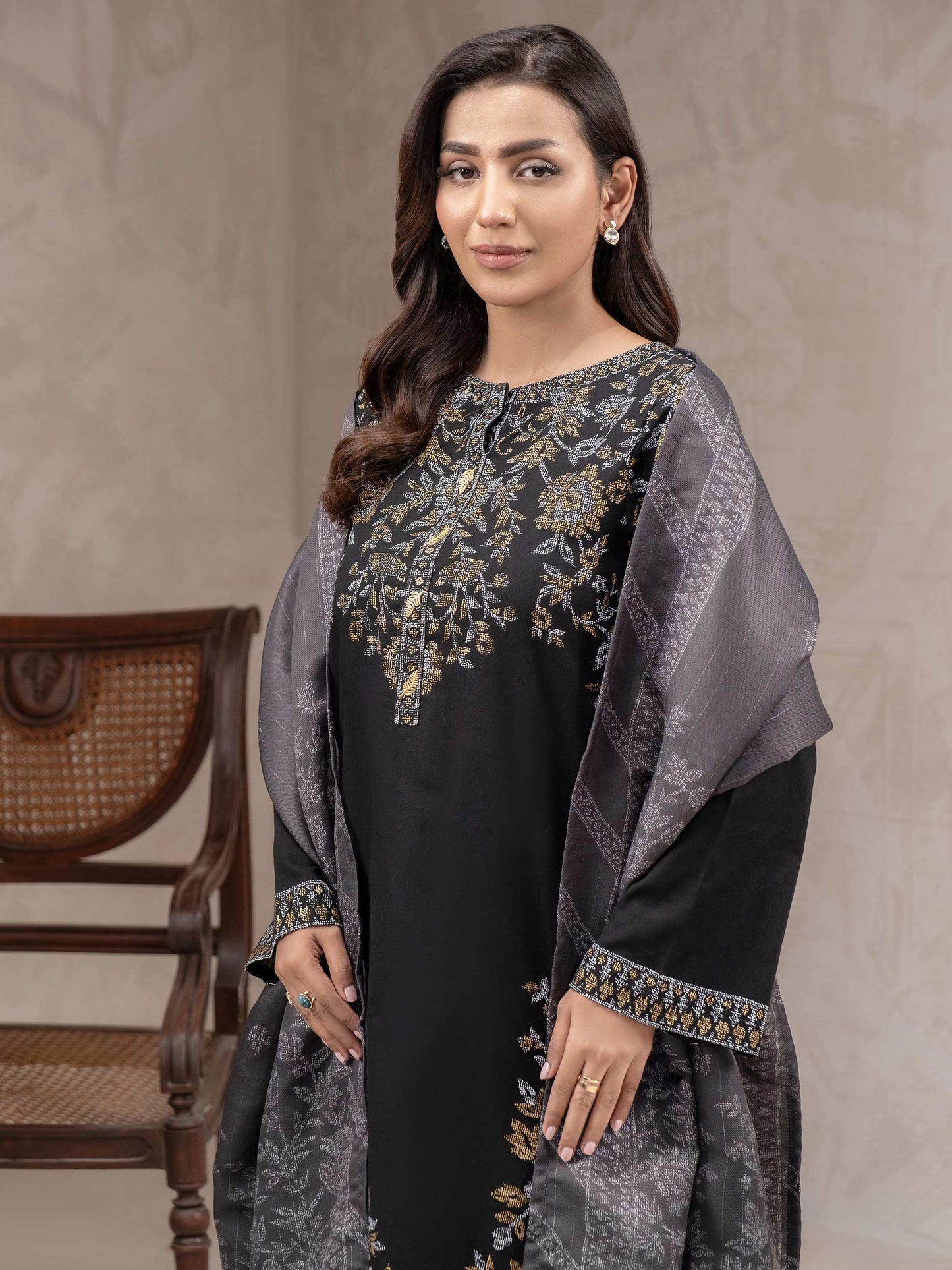 3 Piece Khaddar Suit-Paste Print (Unstitched)