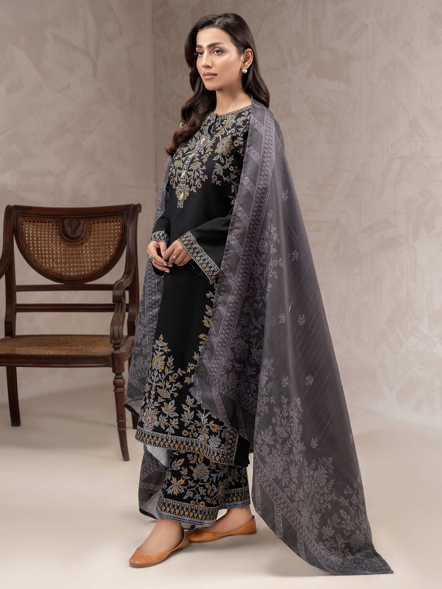 3 Piece Khaddar Suit-Paste Print (Unstitched)