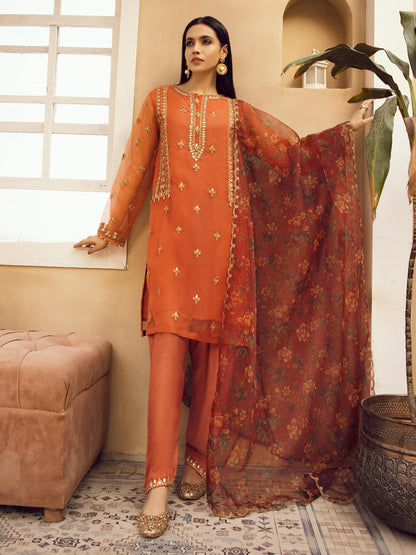 3 Piece Organza Suit-Embroidered (Pret)