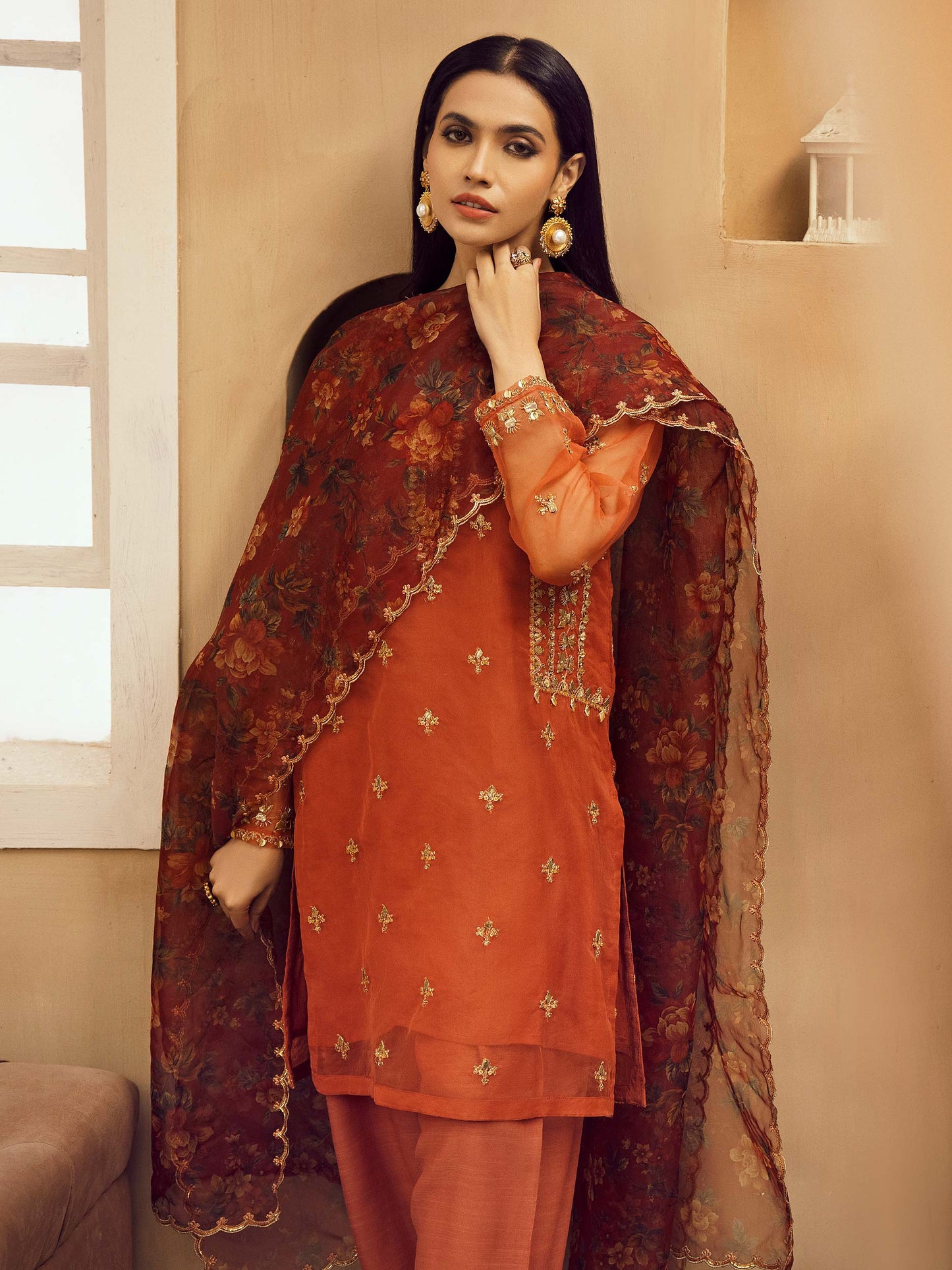 3 Piece Organza Suit-Embroidered (Pret)