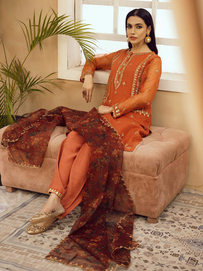 3 Piece Organza Suit-Embroidered (Pret)