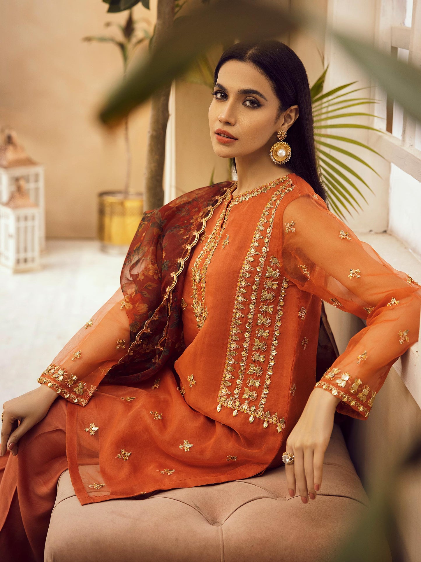 3 Piece Organza Suit-Embroidered (Pret)