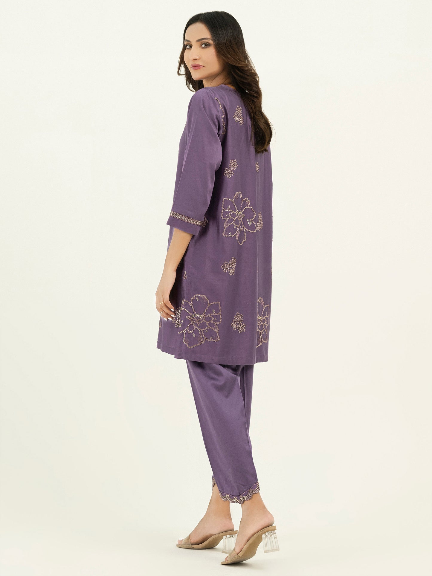 2 Piece Satin Suit-Embroidered (Pret)