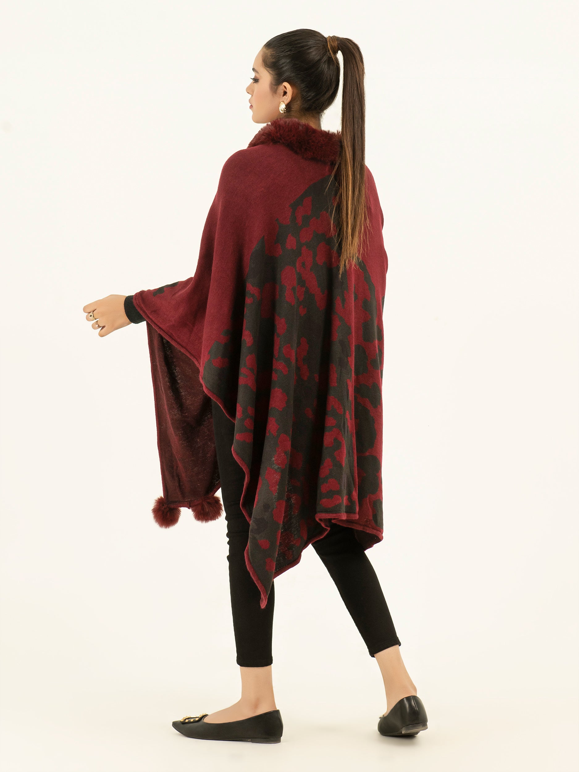 Wool Shawl Limelight Cape Shawls Fur Cape Shawl Maroon – Limelightpk