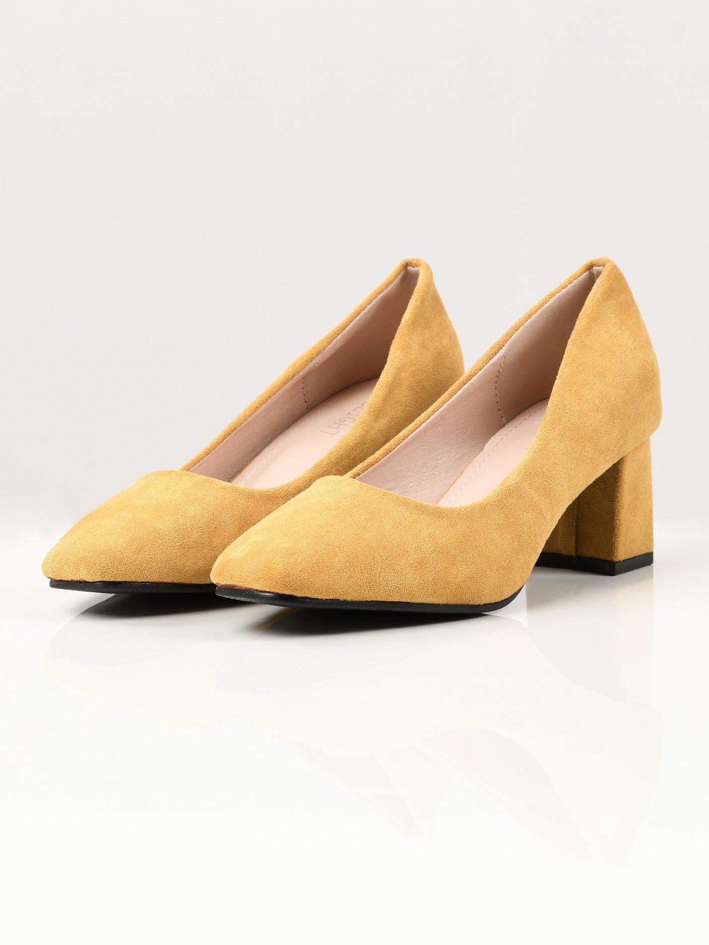 Suede Block Heels - Yellow