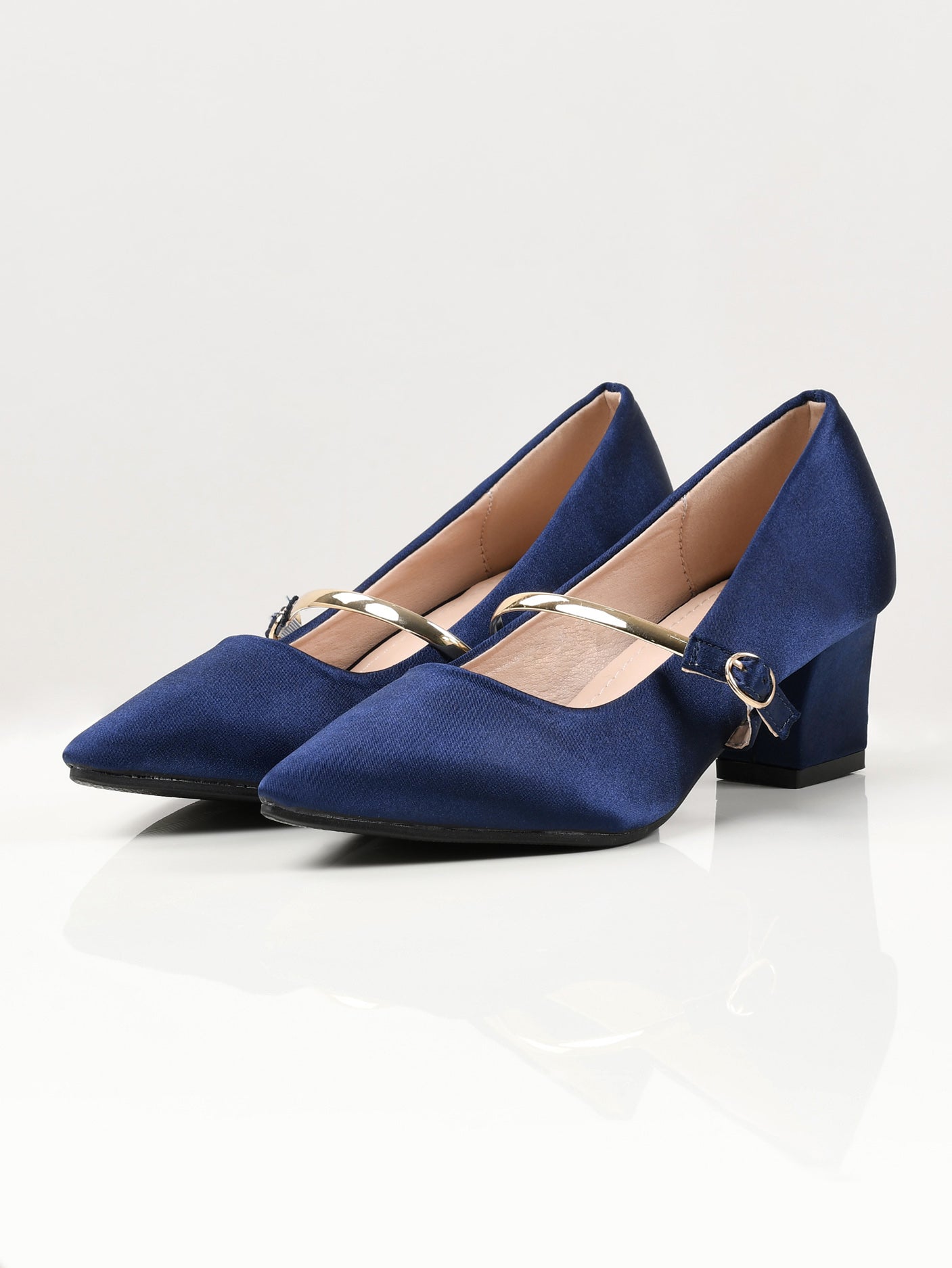 Shiny Block Heels - Blue