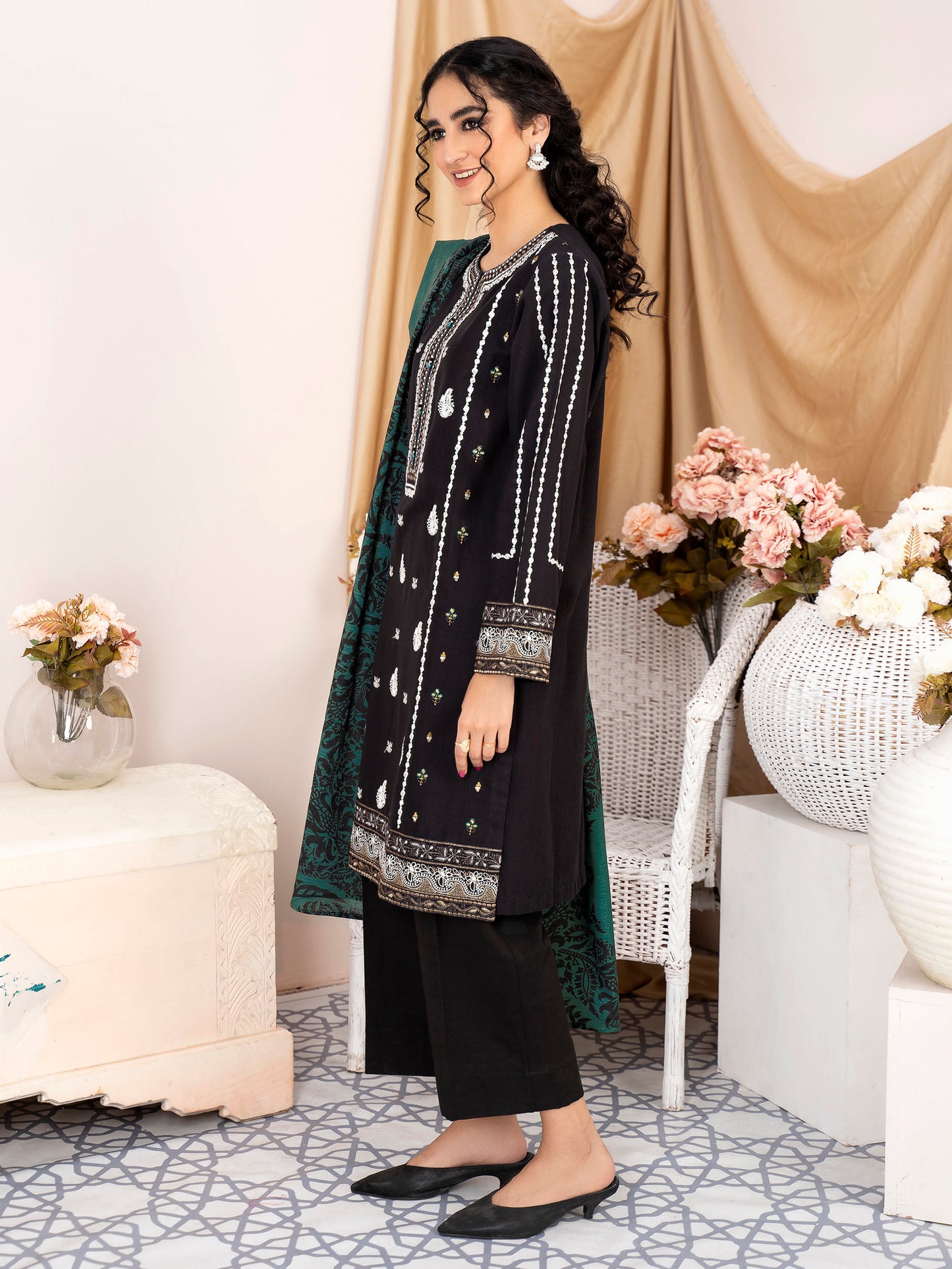 2 Piece Khaddar Suit-Unstitched Embroidered