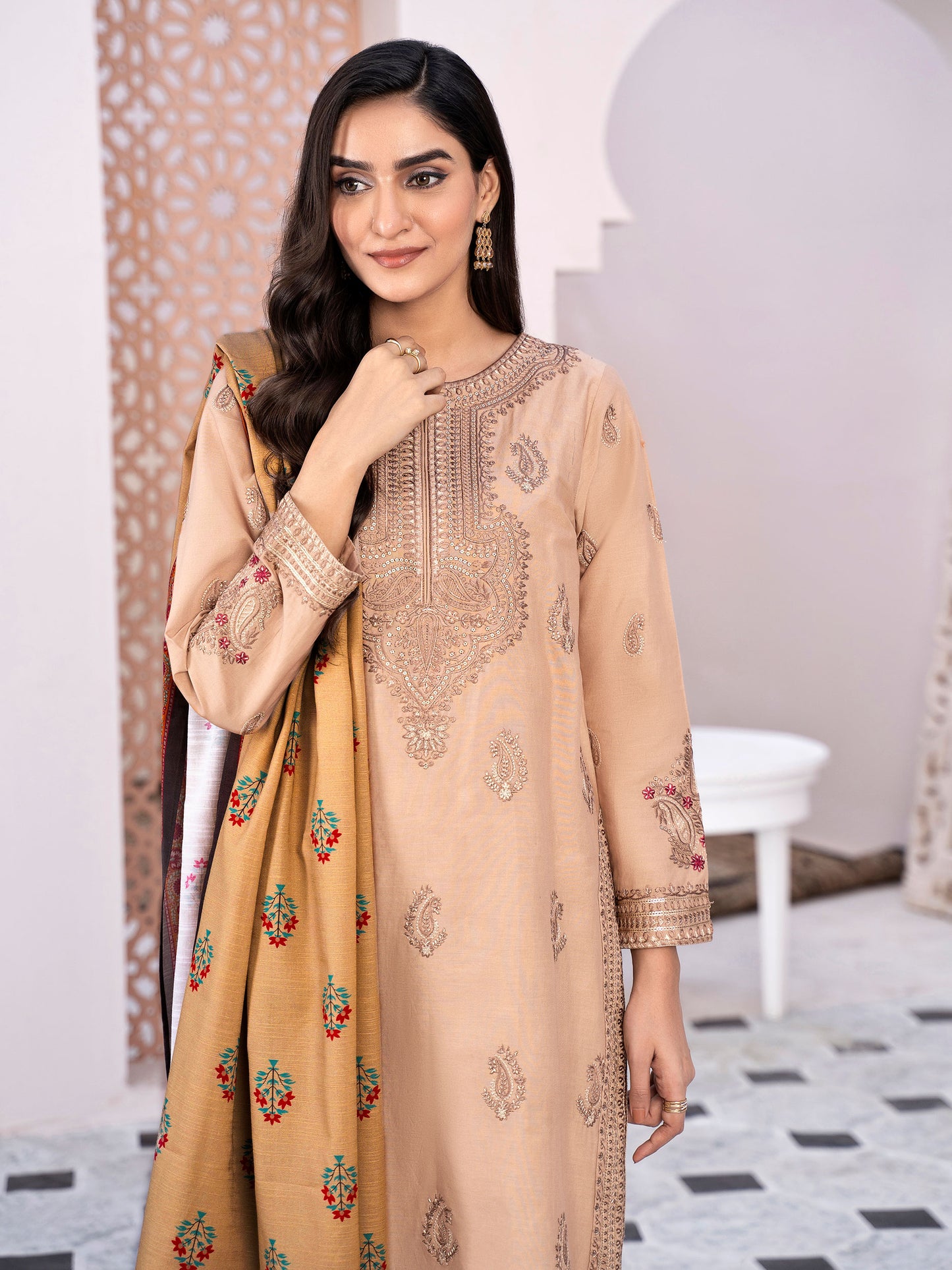 3 Piece Embroidered Winter Cotton Suit