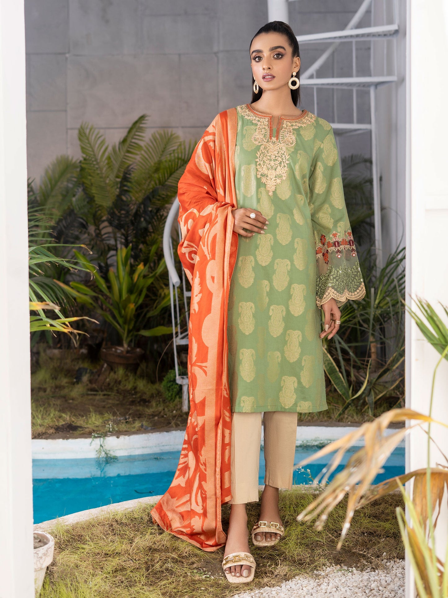 2 Piece Jacquard Suit-Embroidered (Unstitched)