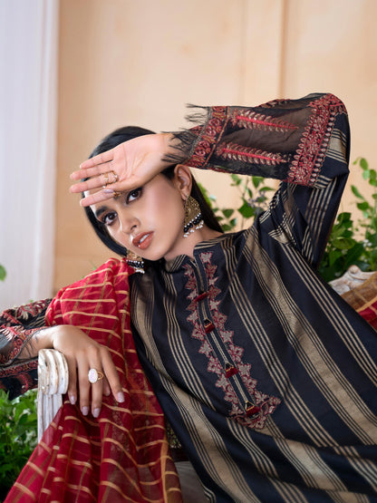 3 Piece Jacquard Suit-Embroidered (Unstitched)