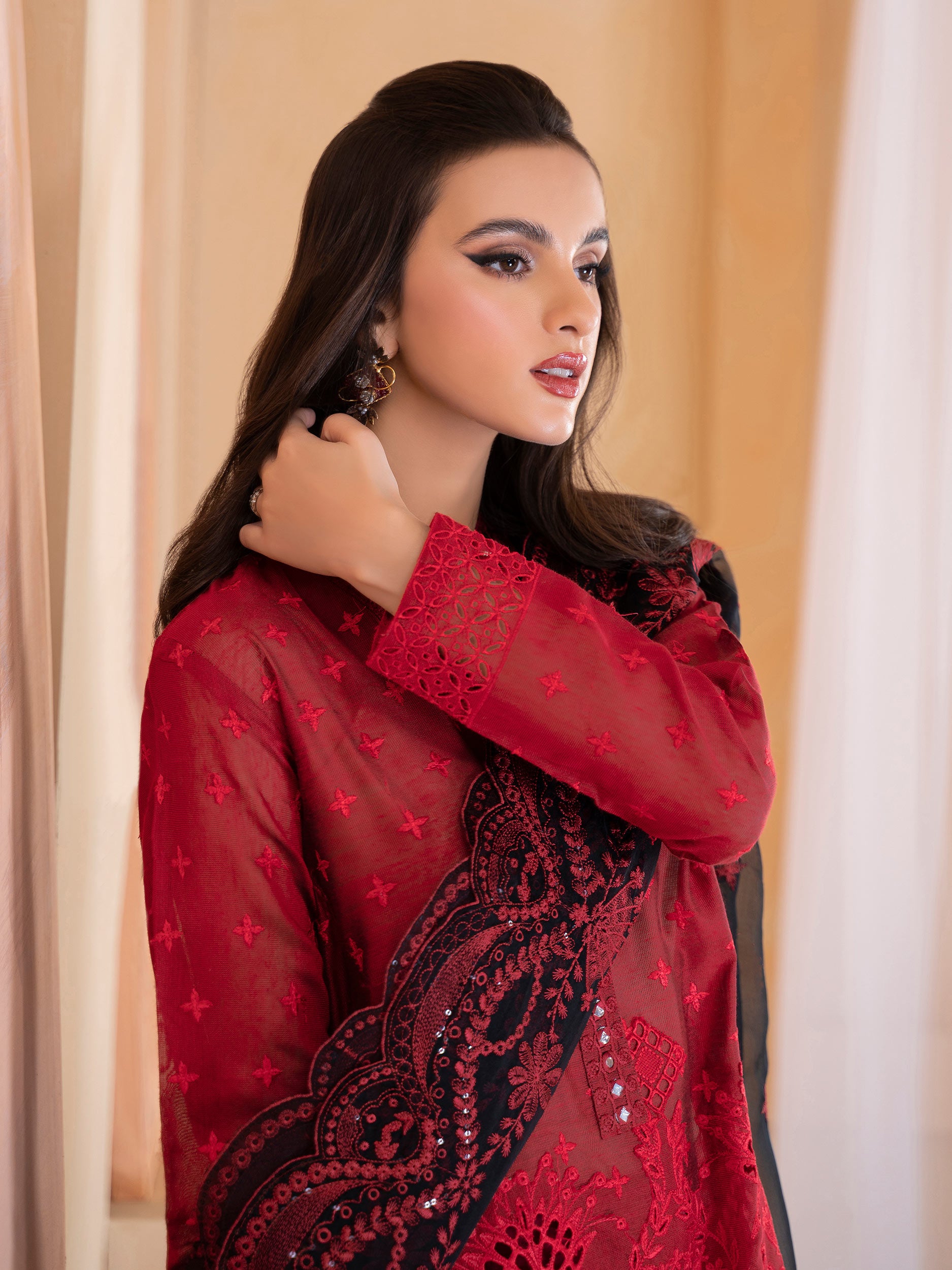 3 Piece Net Suit-Embroidered (Unstitched)  Limelightpk