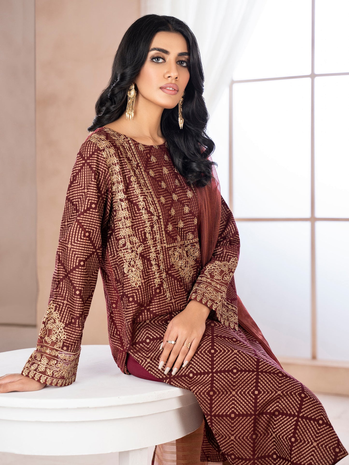 2 Piece Jacquard Suit-Unstitched Embroidered
