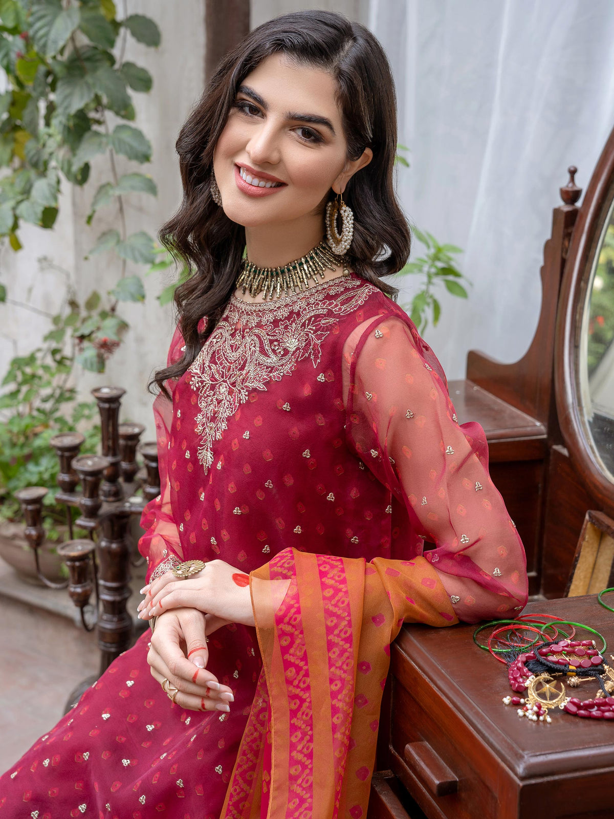 3 Piece Organza Suit-Embroidered (Pret)