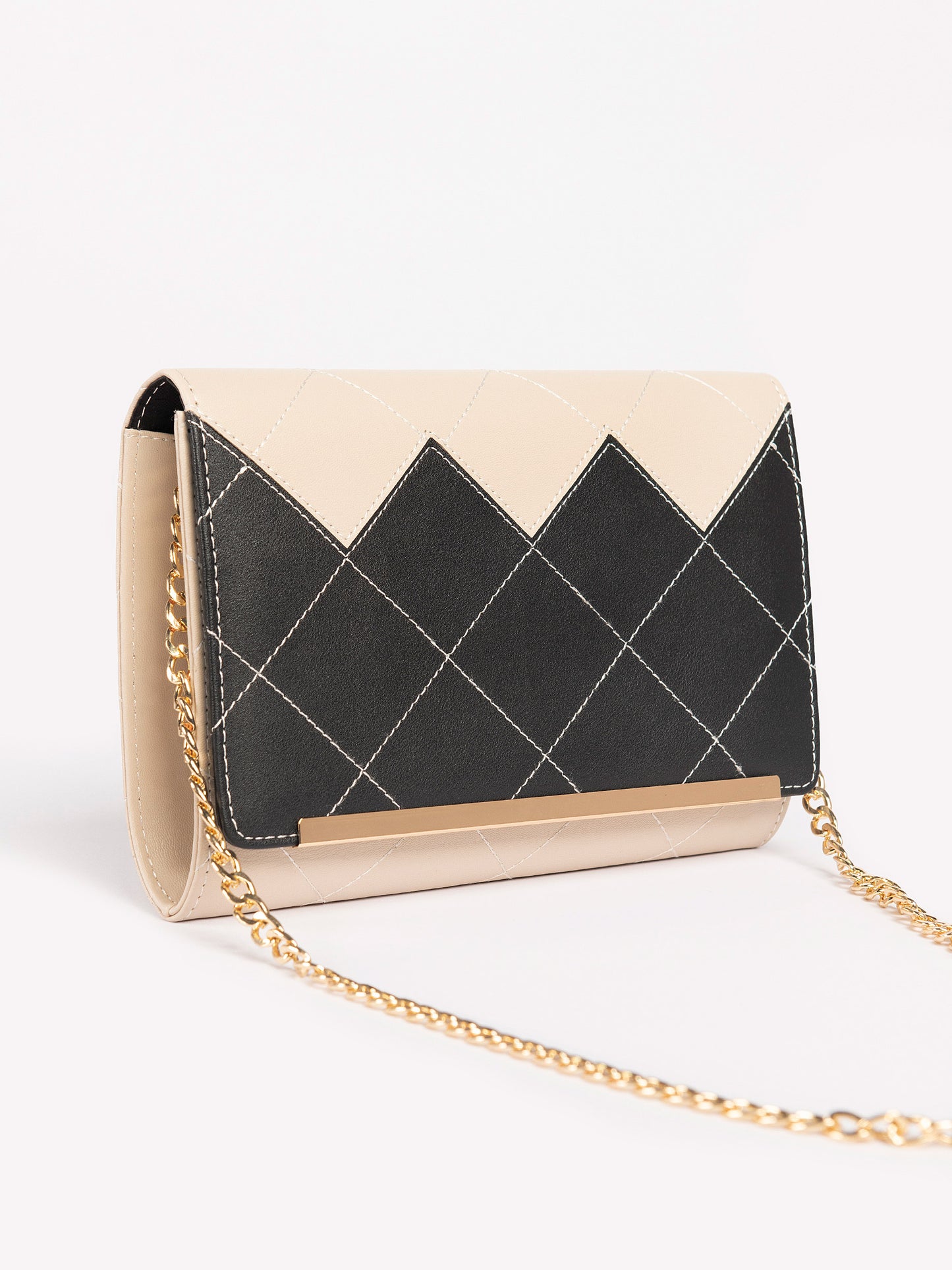 Two Tone Quilted Pattern Clutch