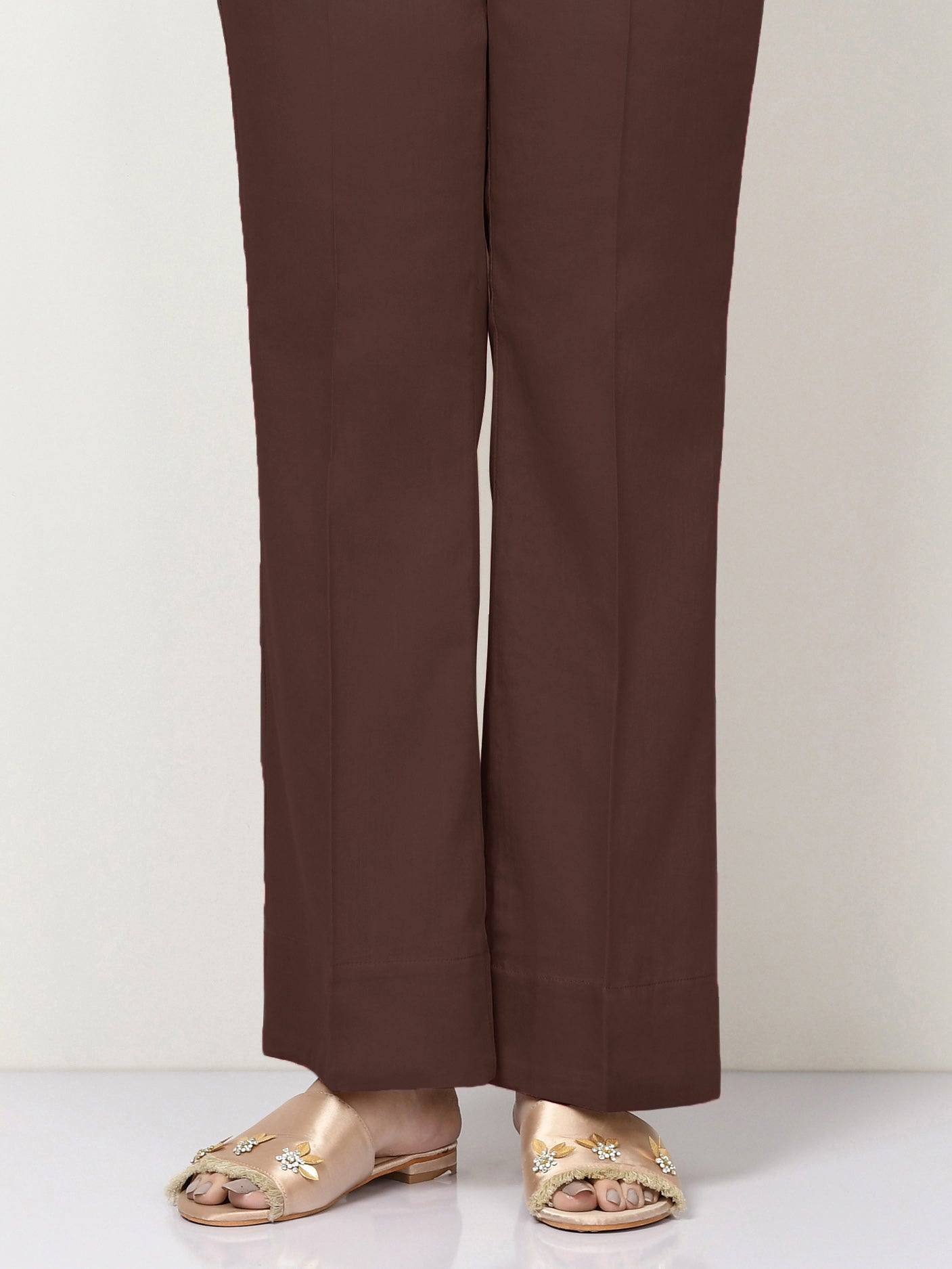 Unstitched Cambric Trouser - Chocolate