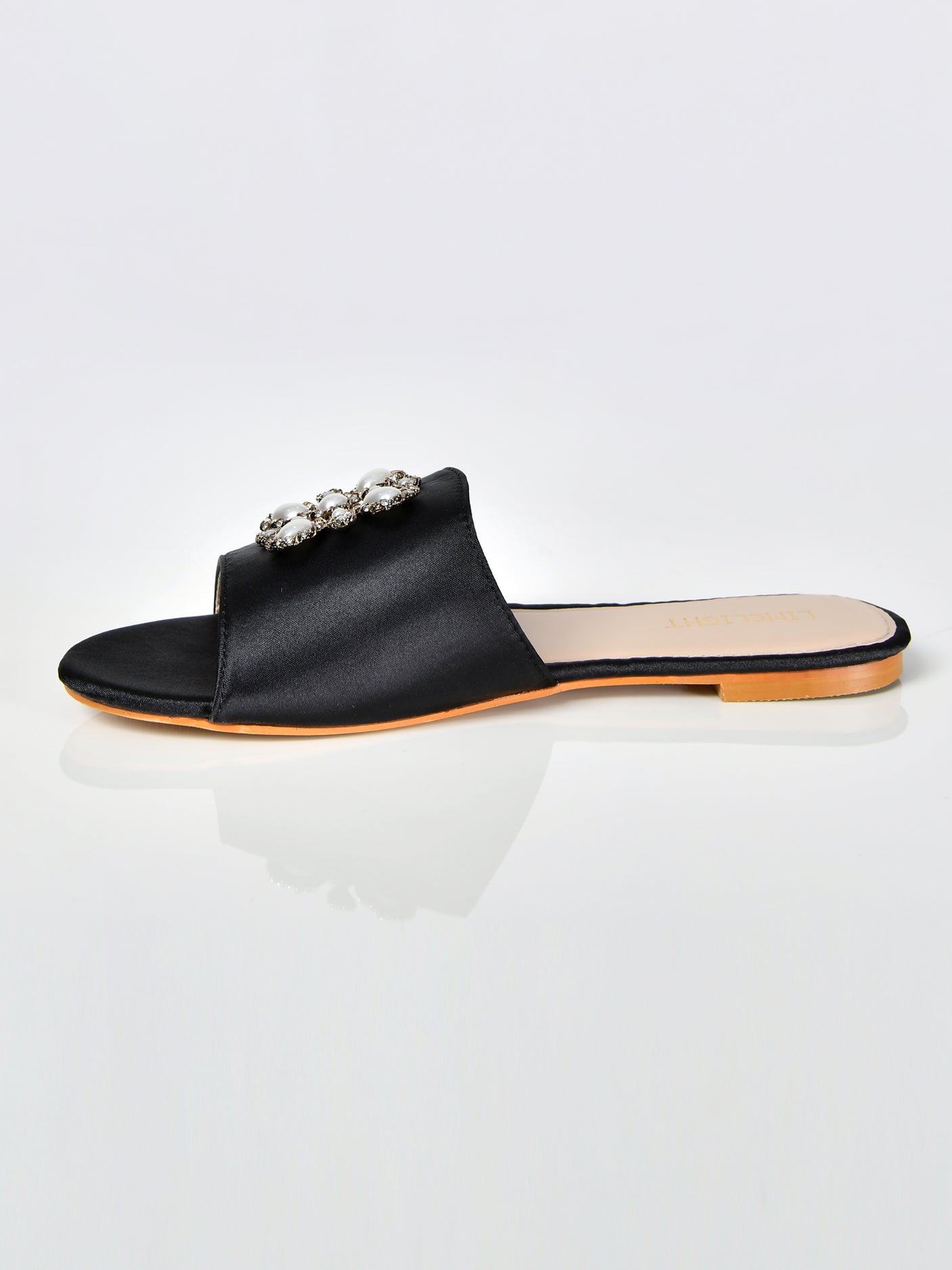 Pearl Satin Sandals-Black