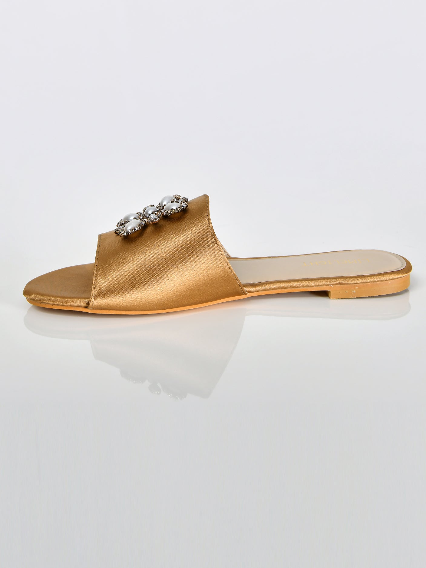 Pearl Satin Sandals-Gold