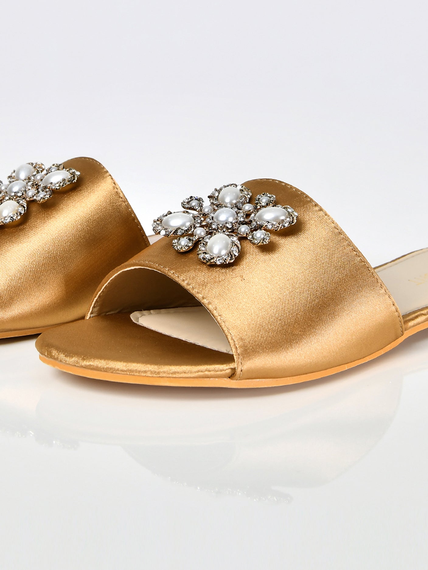 Pearl Satin Sandals-Gold