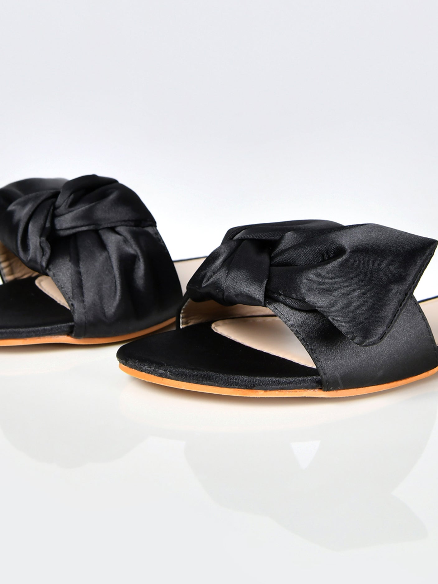 Satin Bow Sandals-Black