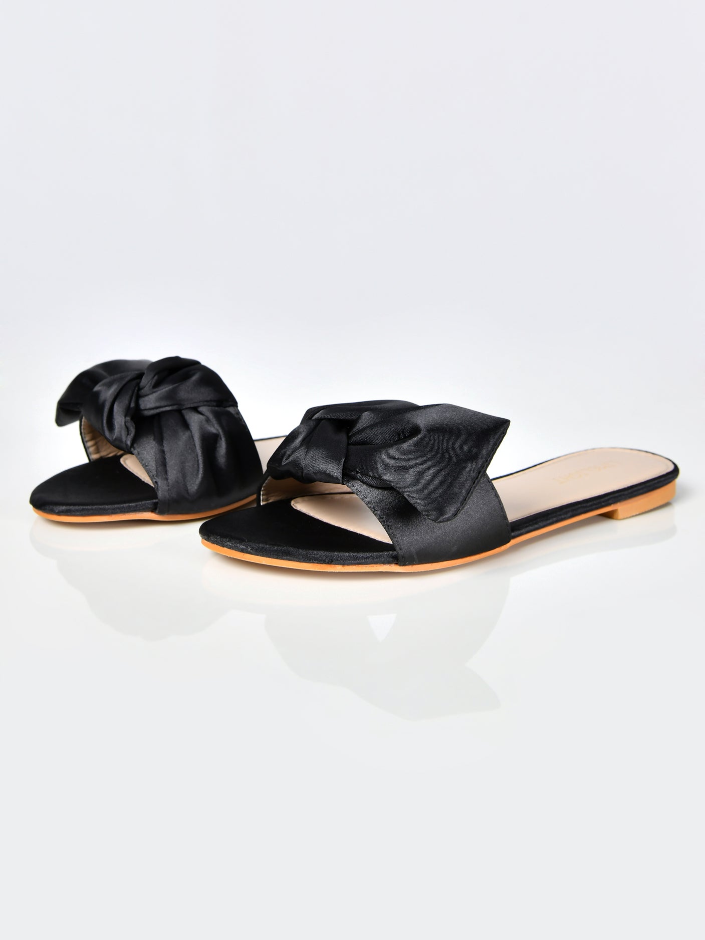 Satin Bow Sandals-Black