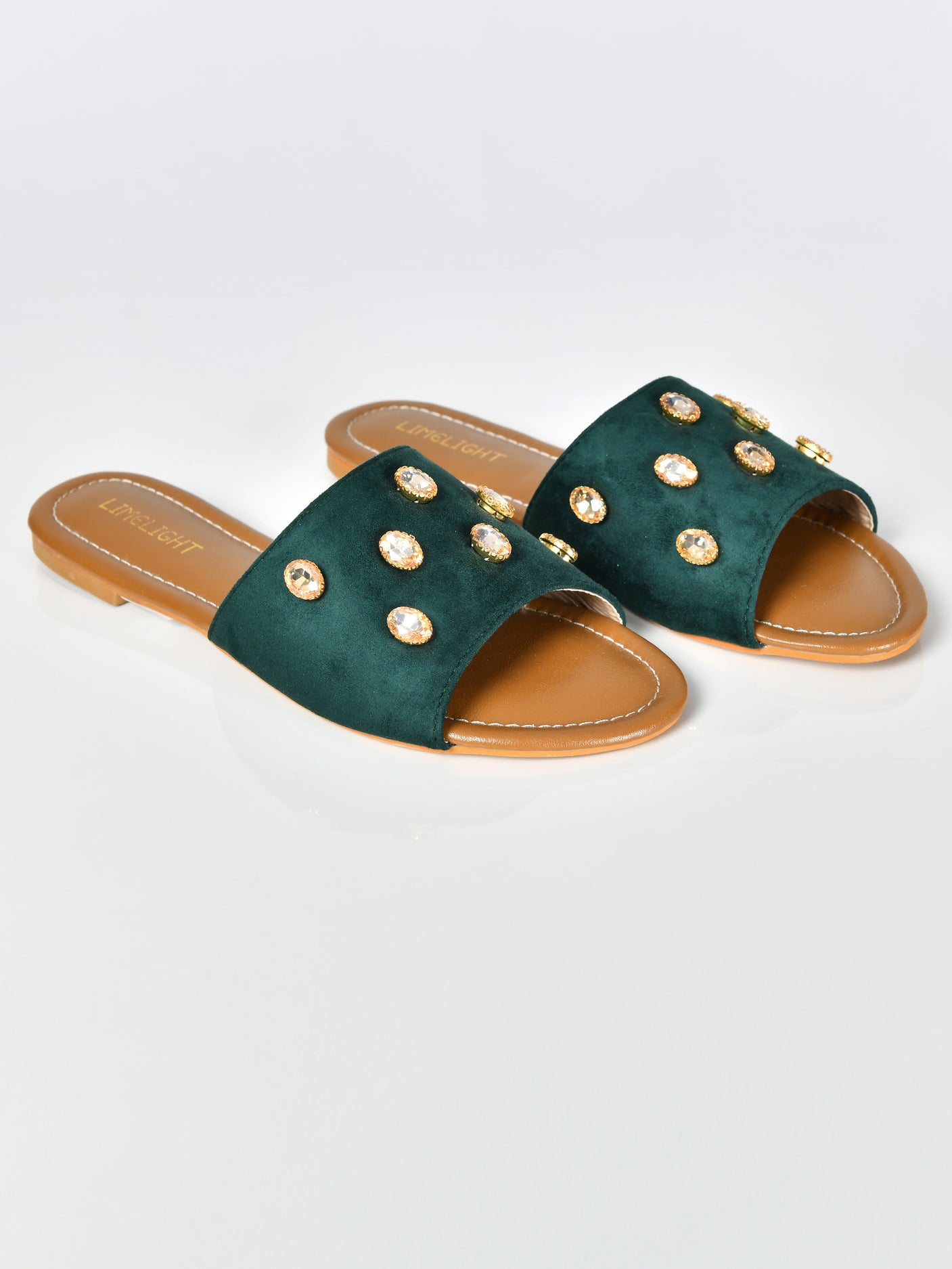 Stone Studded Sandals-Green