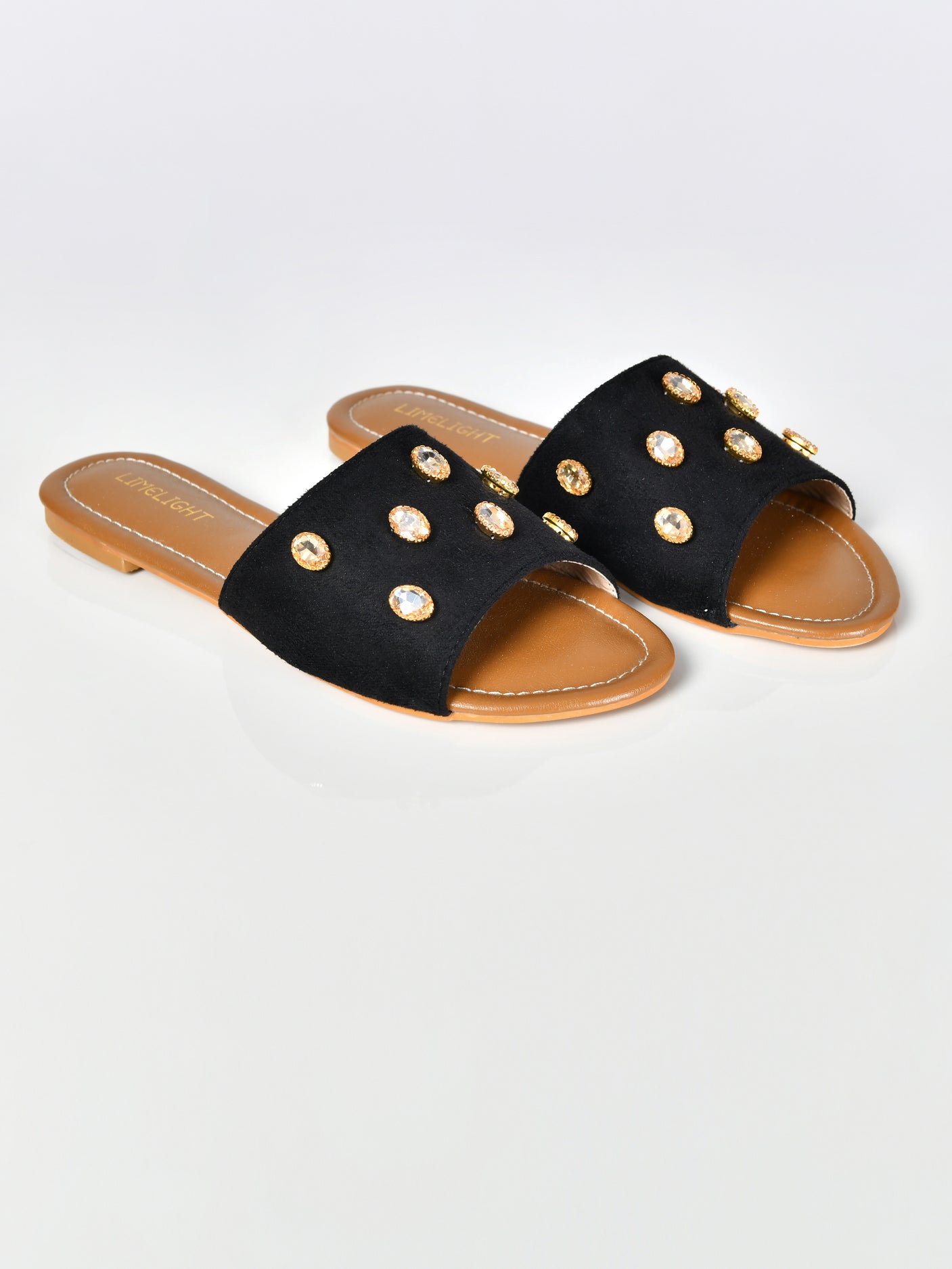 Stone Studded Sandals-Black