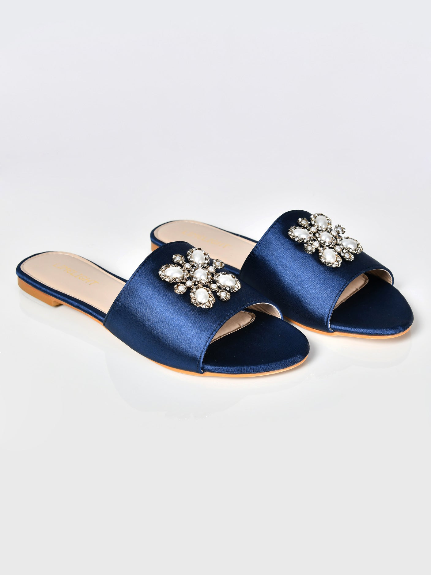 Pearl Satin Sandals-Blue