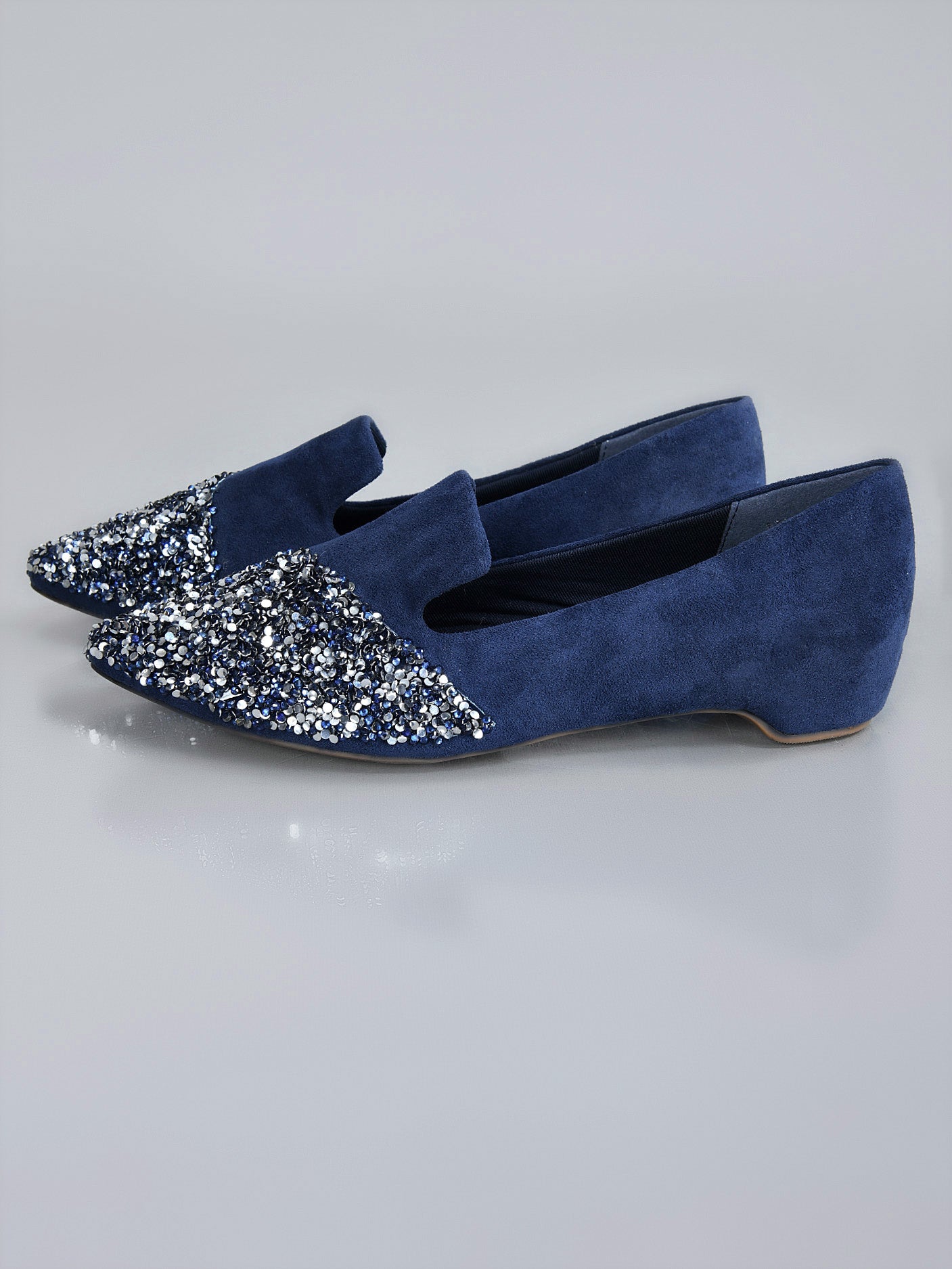 Sequined Pointed Pumps - Navy