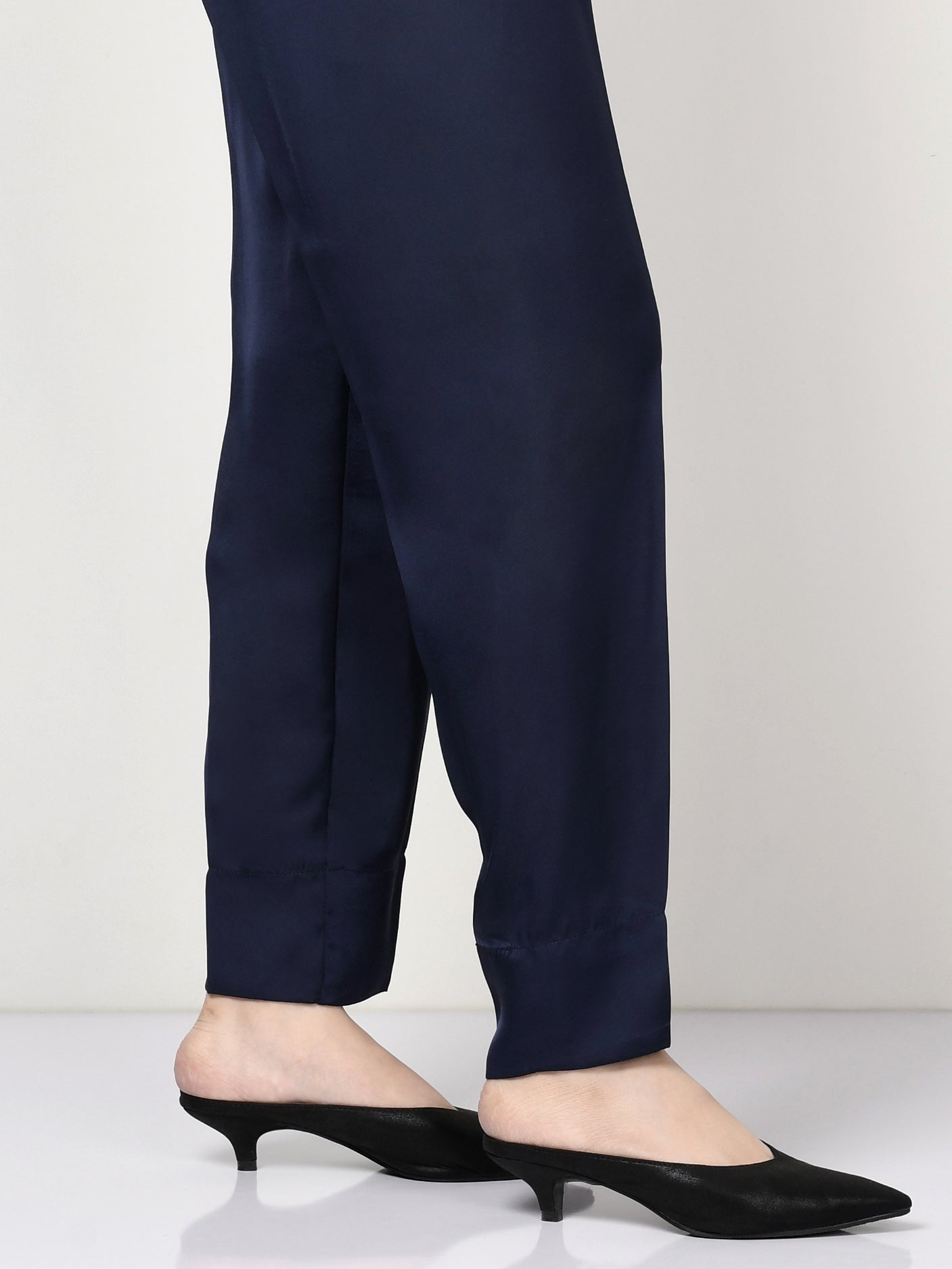 Silk Straight Trouser - Navy Blue