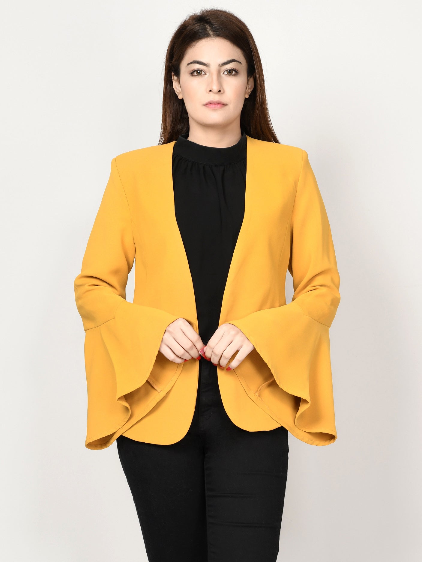 Ruffle Sleeved Coat - Yellow