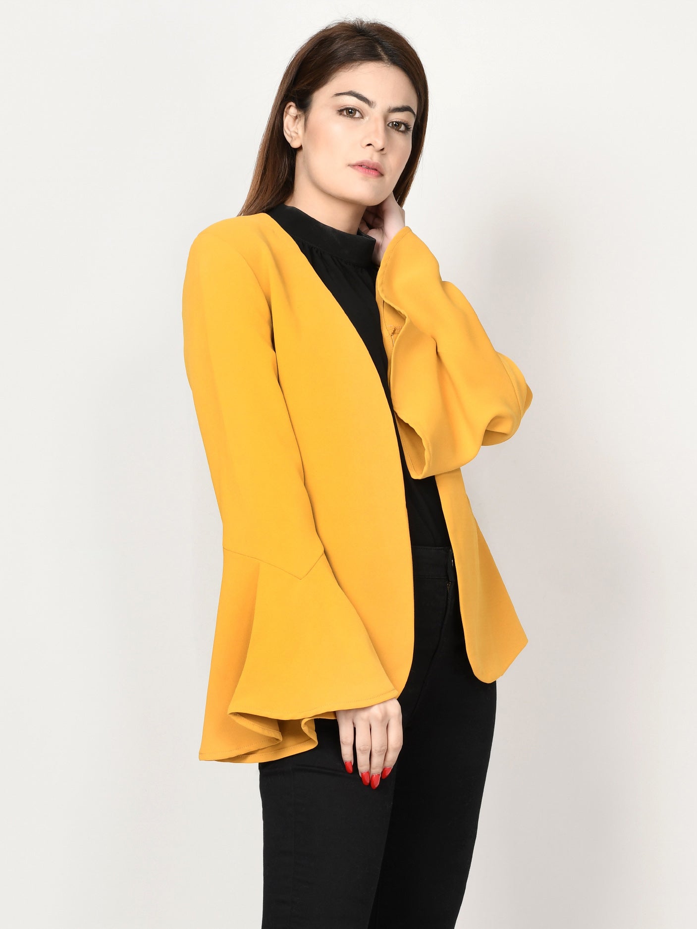 Ruffle Sleeved Coat - Yellow