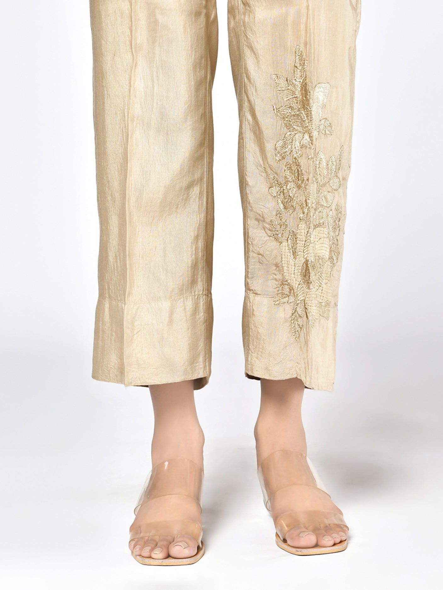 Embroidered Raw Silk Trousers