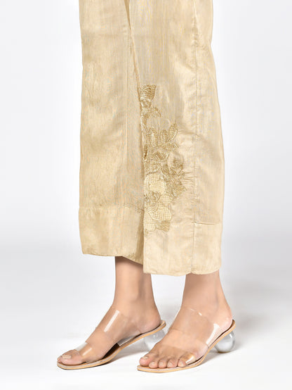 Embroidered Raw Silk Trousers