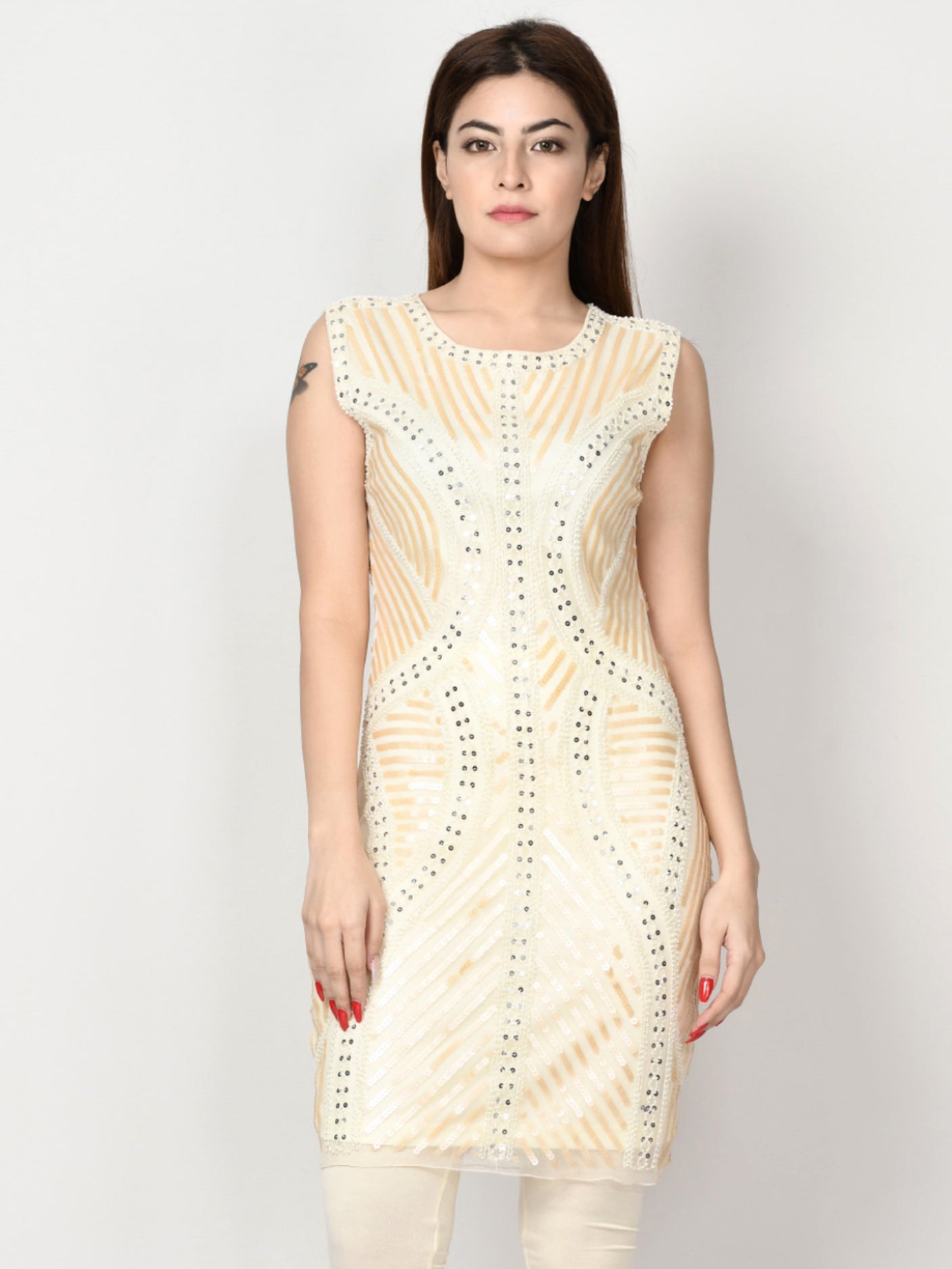 Embellished Net Dress - Off White