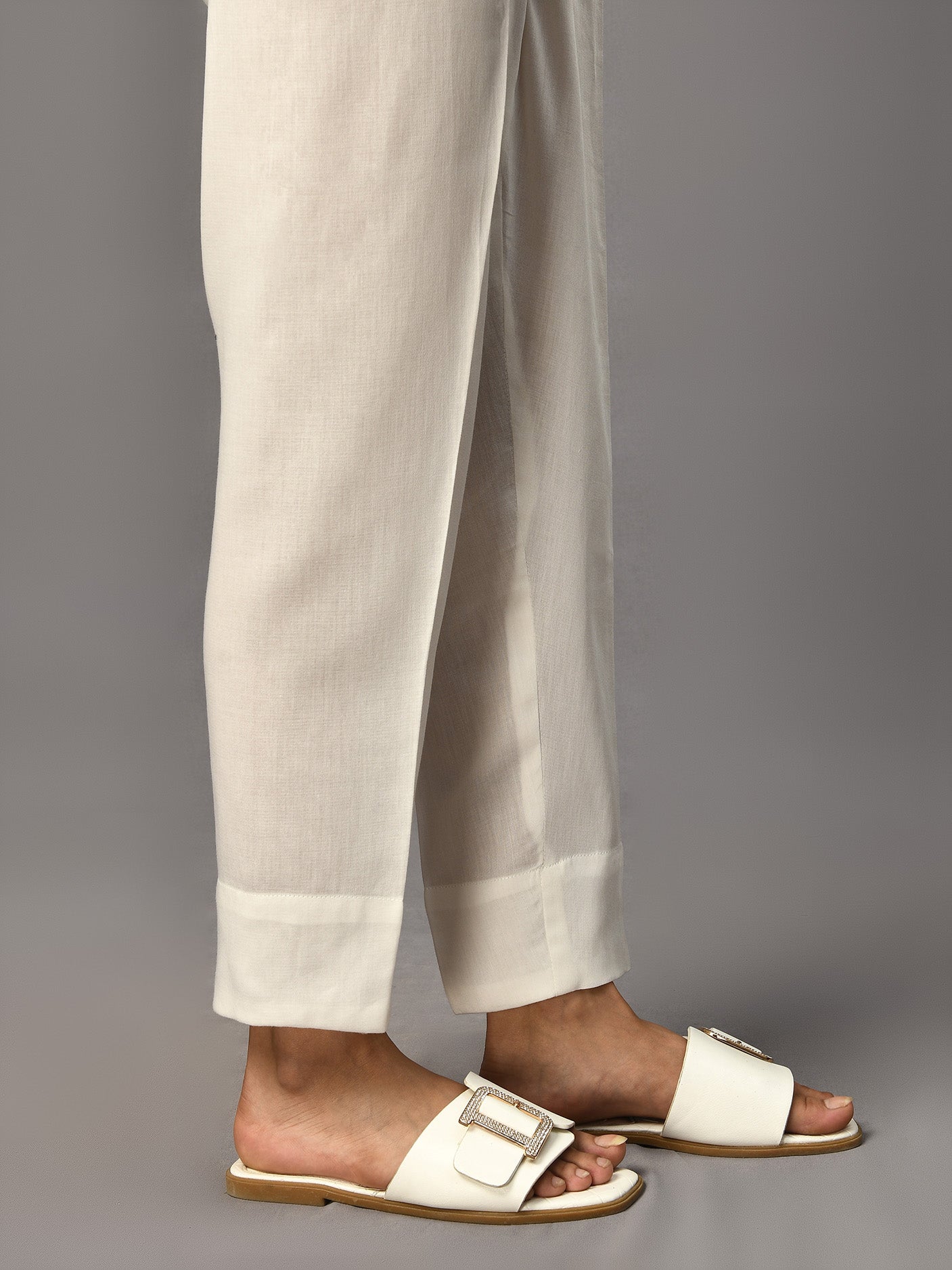Satin Straight Trouser - White