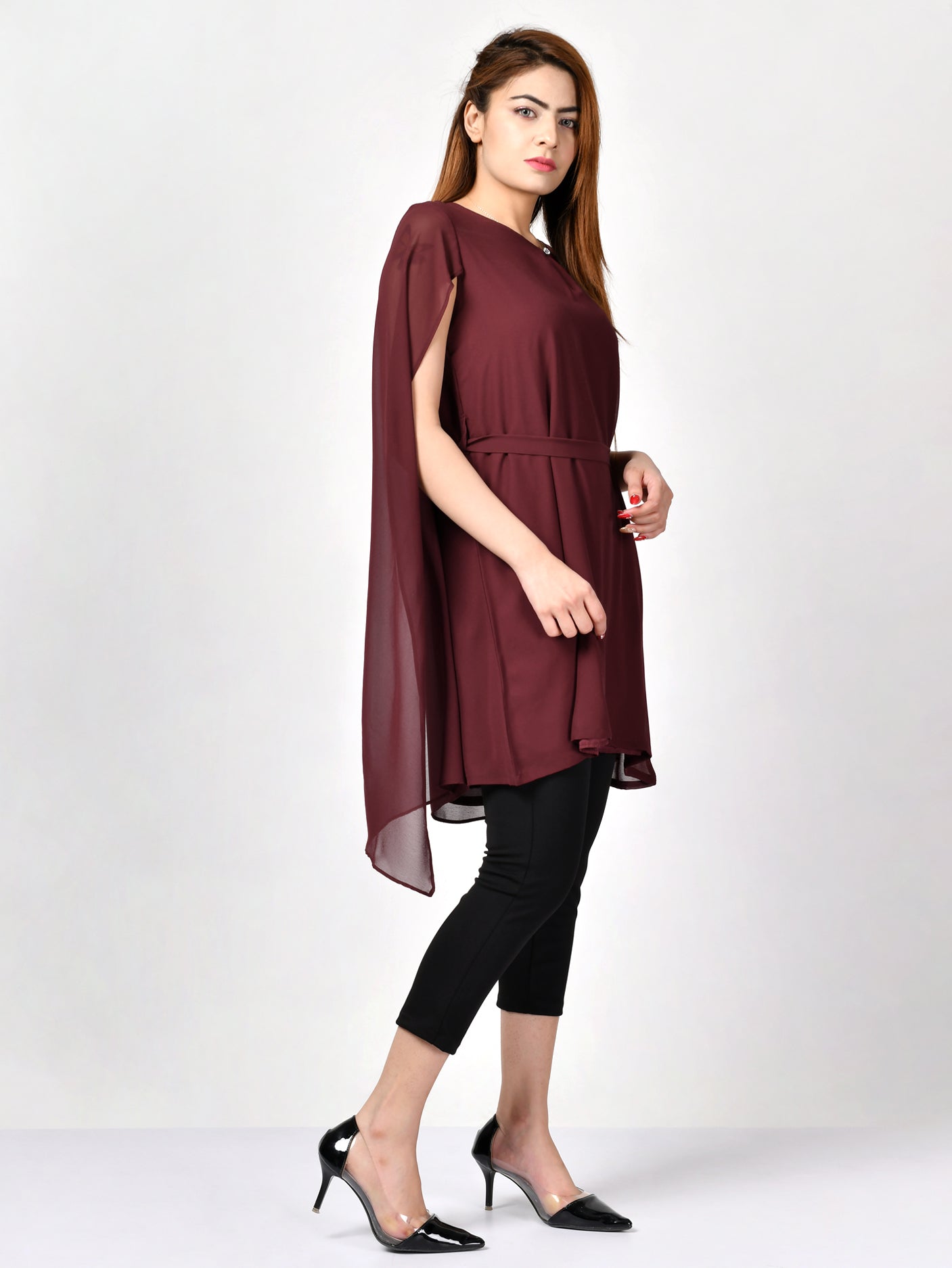 Belt Chiffon Dress Limelightpk