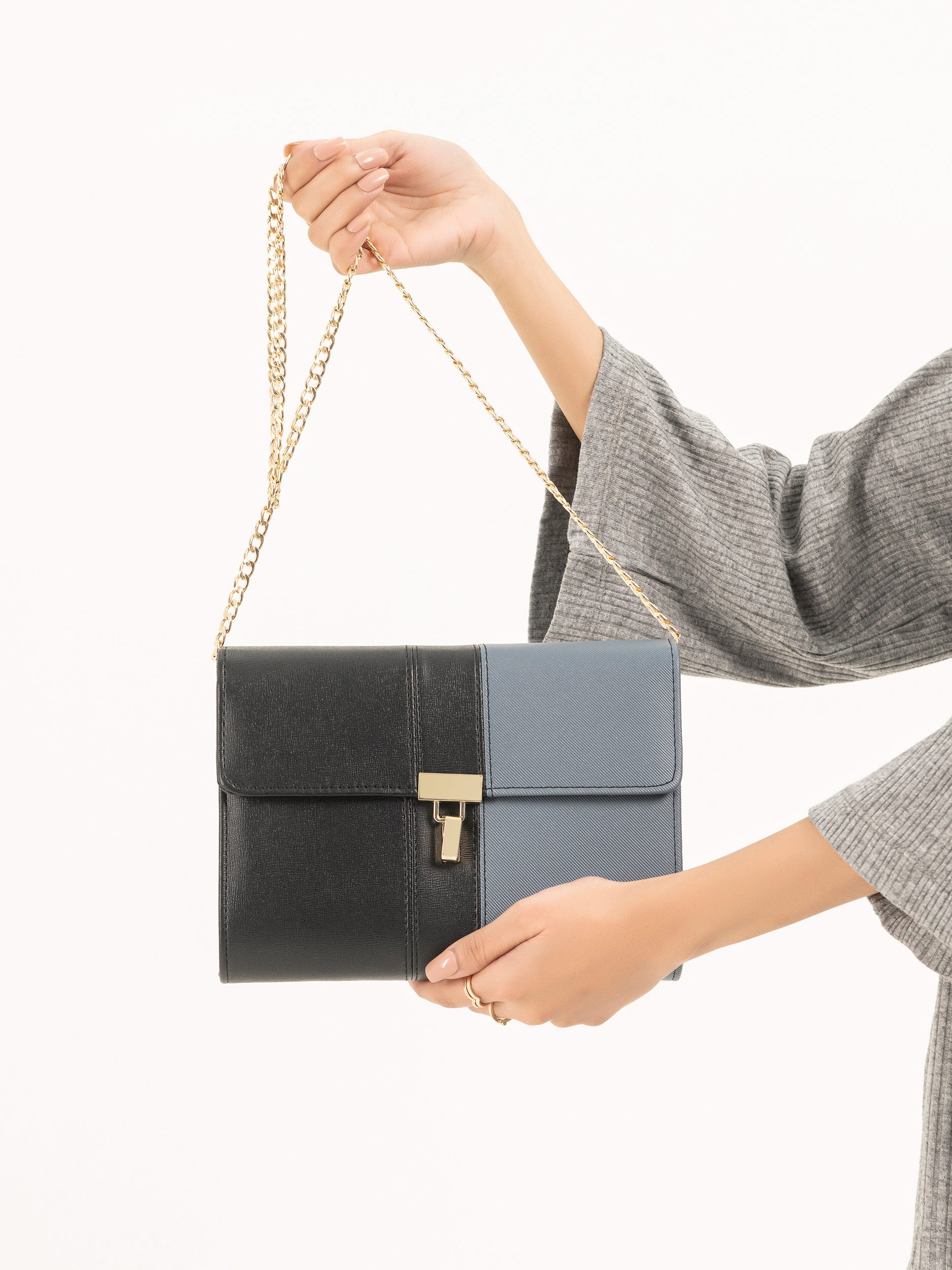 Efflorescence-Buckle Two Tone Clutch Bag main image 0