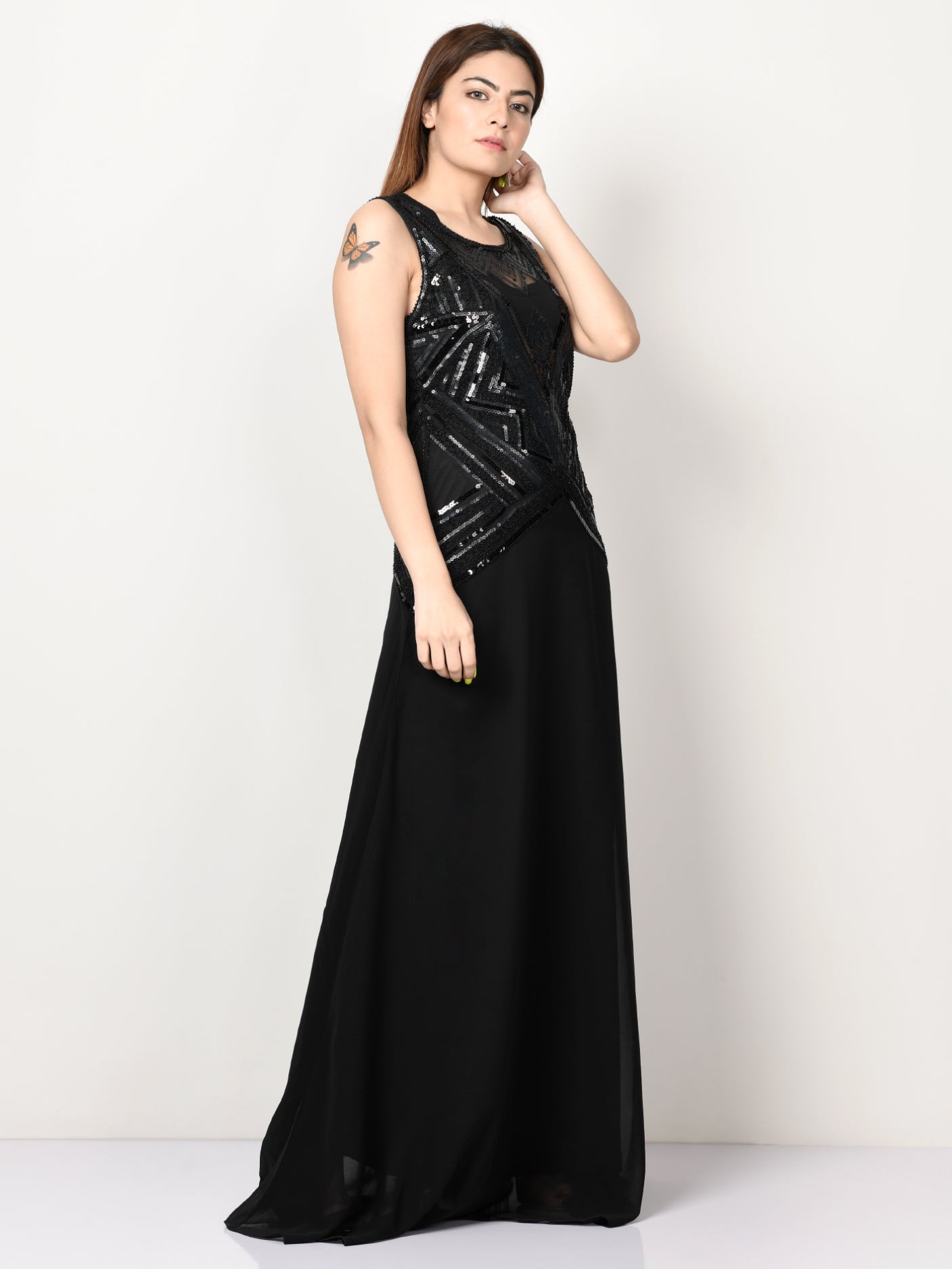 Sequin Embroidered Net Dress Black Limelightpk