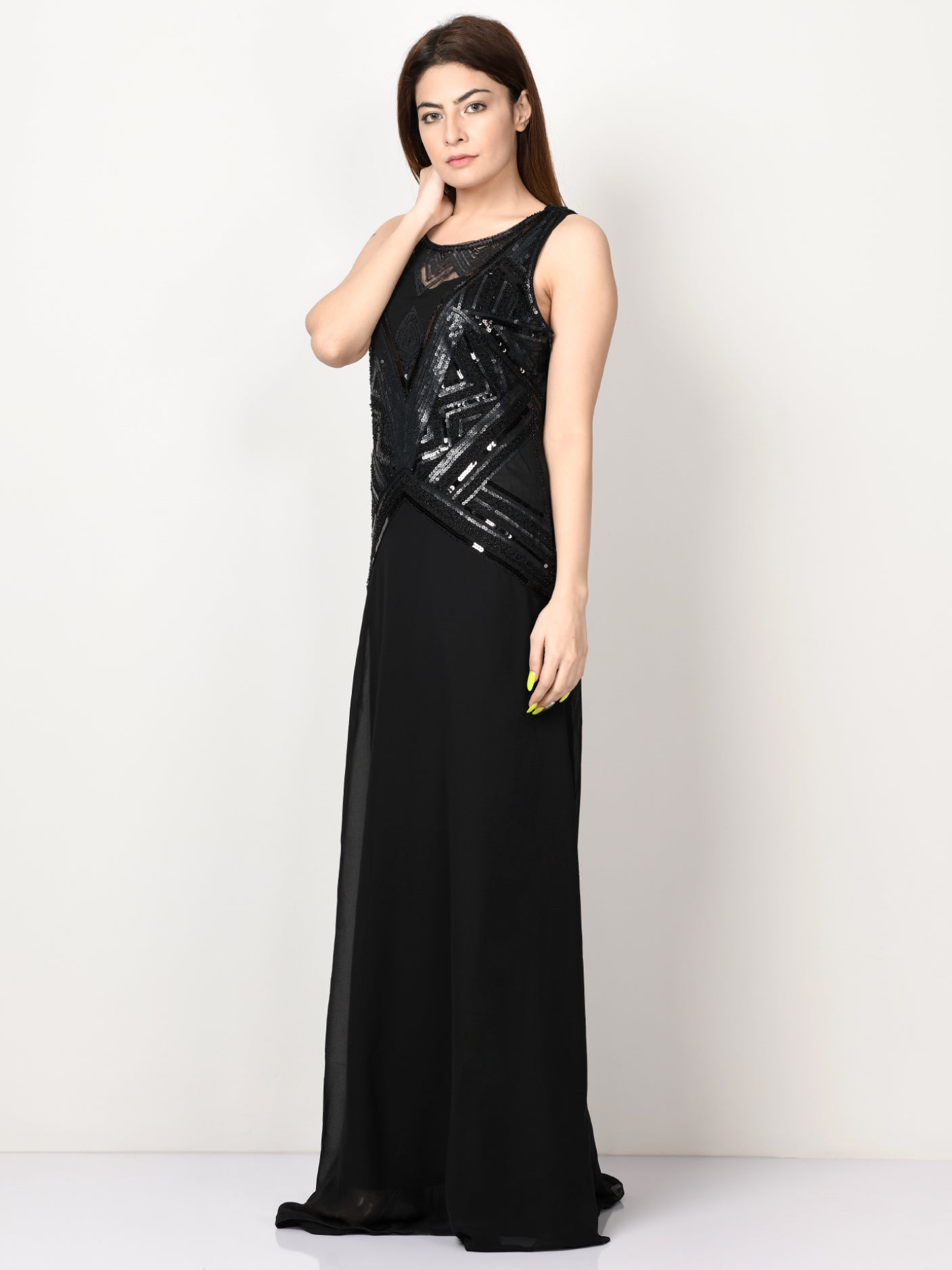 Sequin Embroidered Net Dress Black Limelightpk