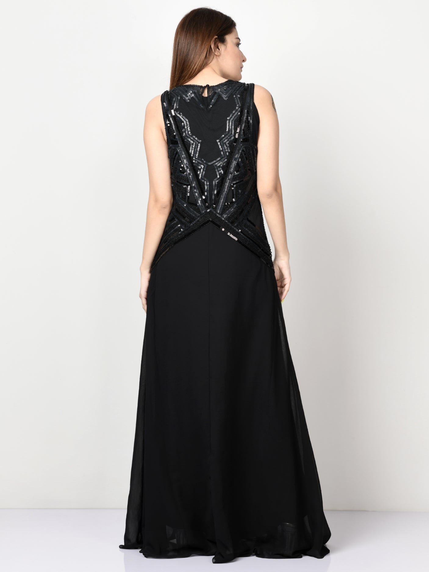 Sequin Embroidered Net Dress Black Limelightpk