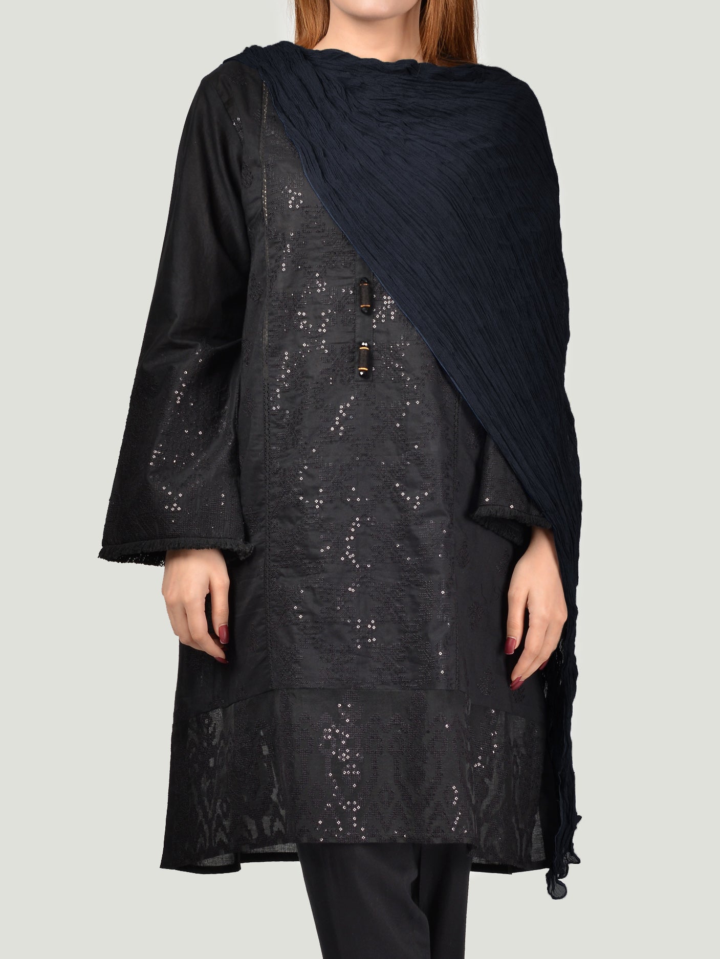 Crushed Dupatta-Dark Navy