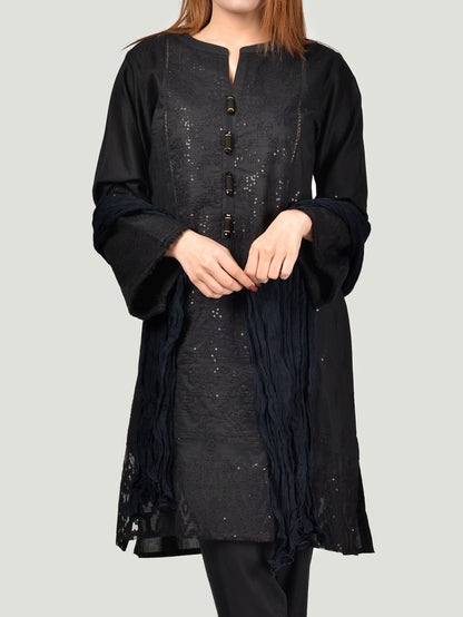 Crushed Dupatta-Dark Navy