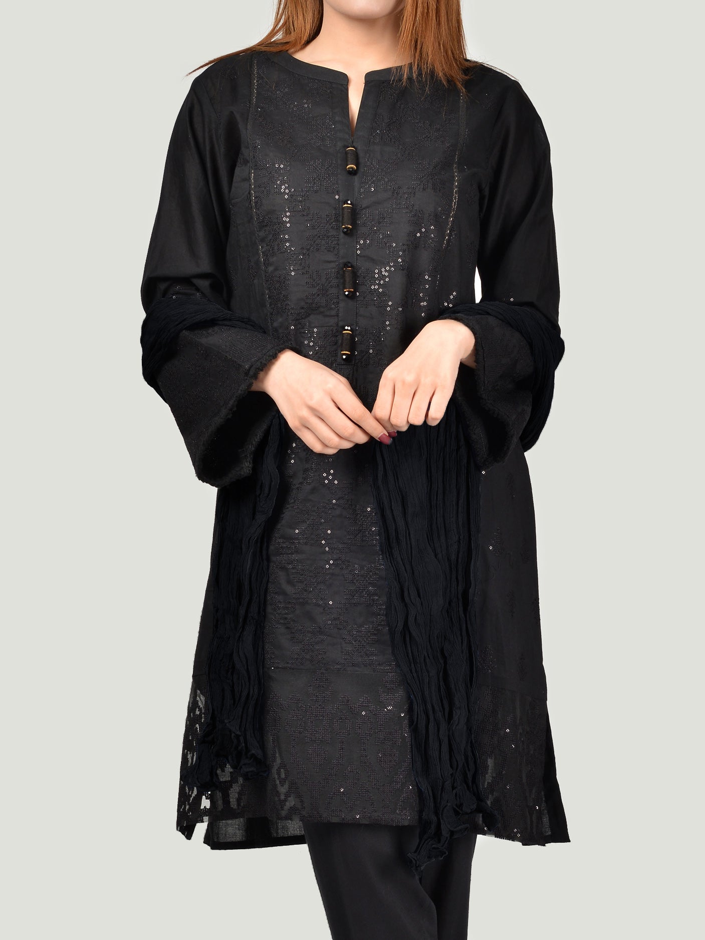 Crushed Dupatta-Black