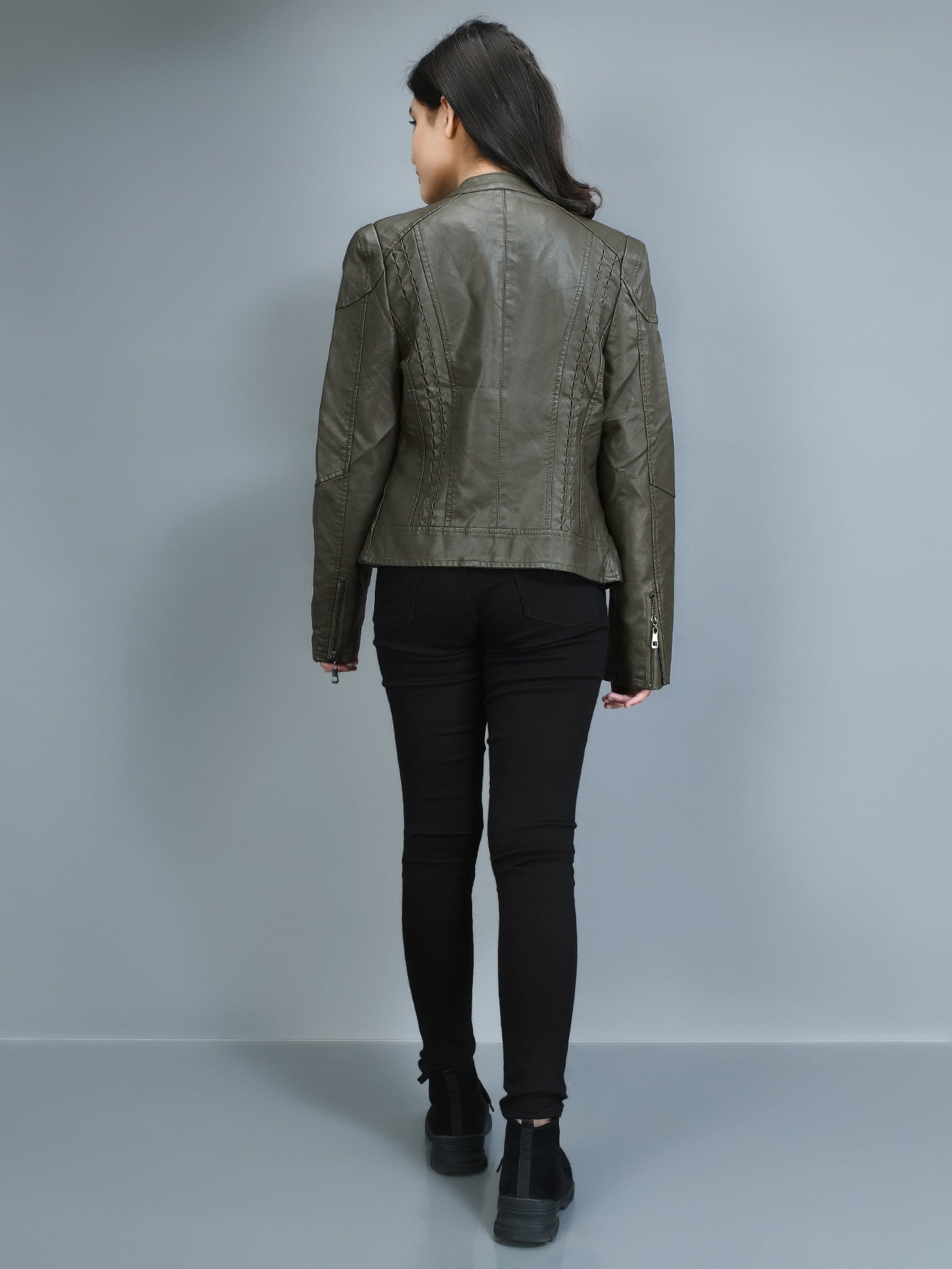 Patterned Leather Jacket - Army green