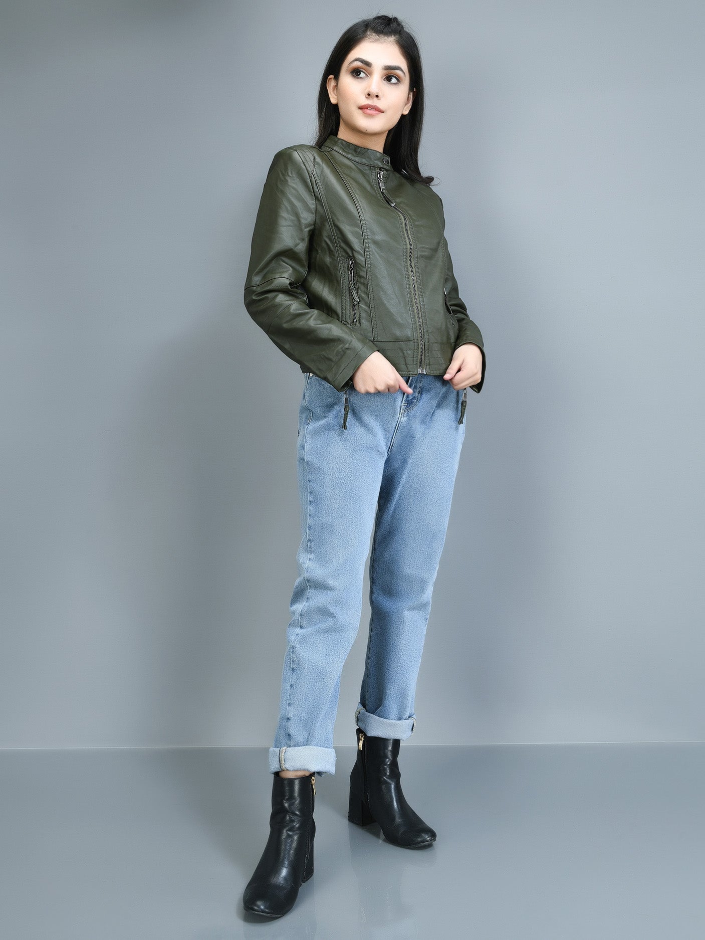 Classic Leather Jacket - Army green