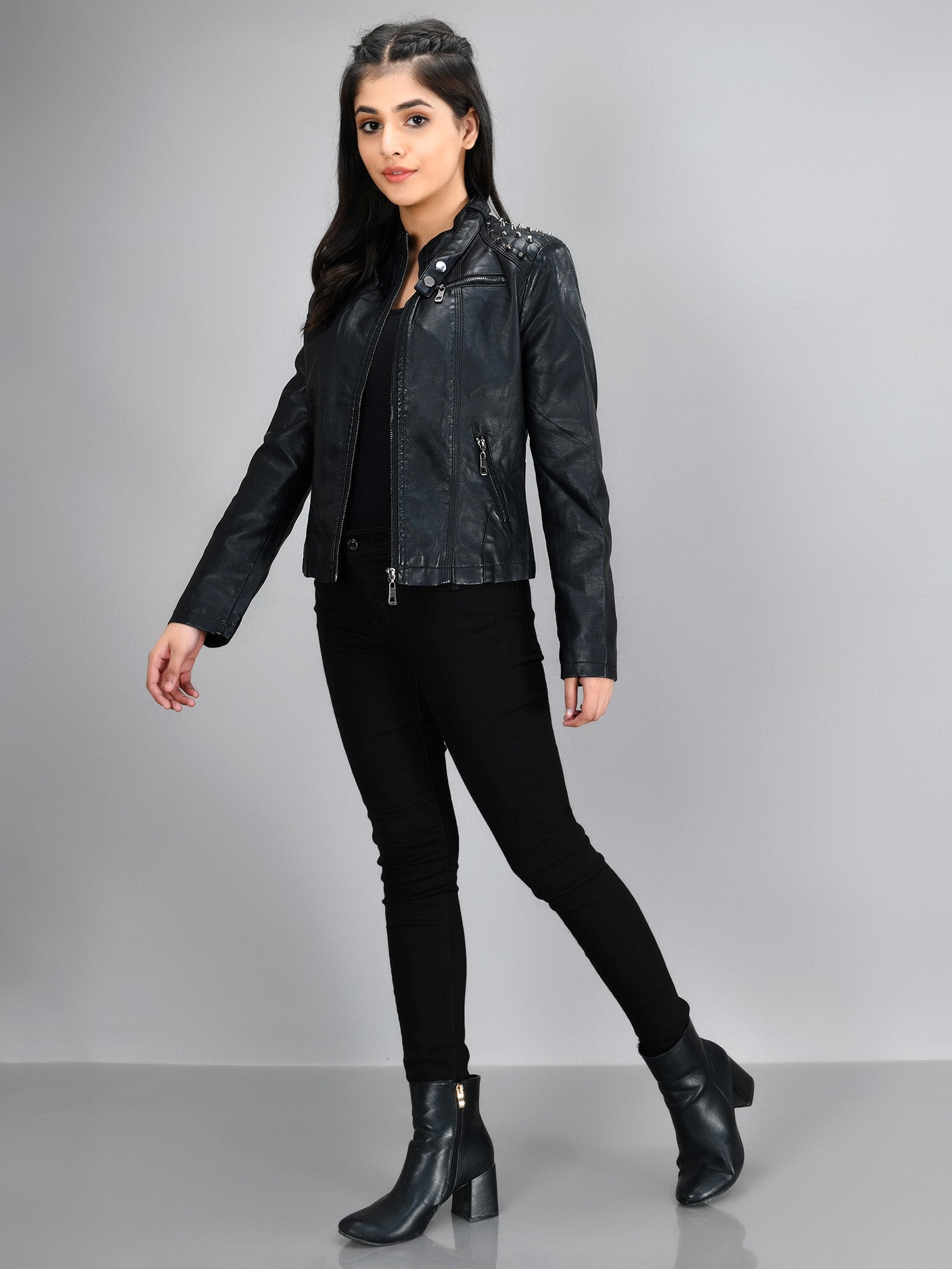 Studded Leather Jacket - Black