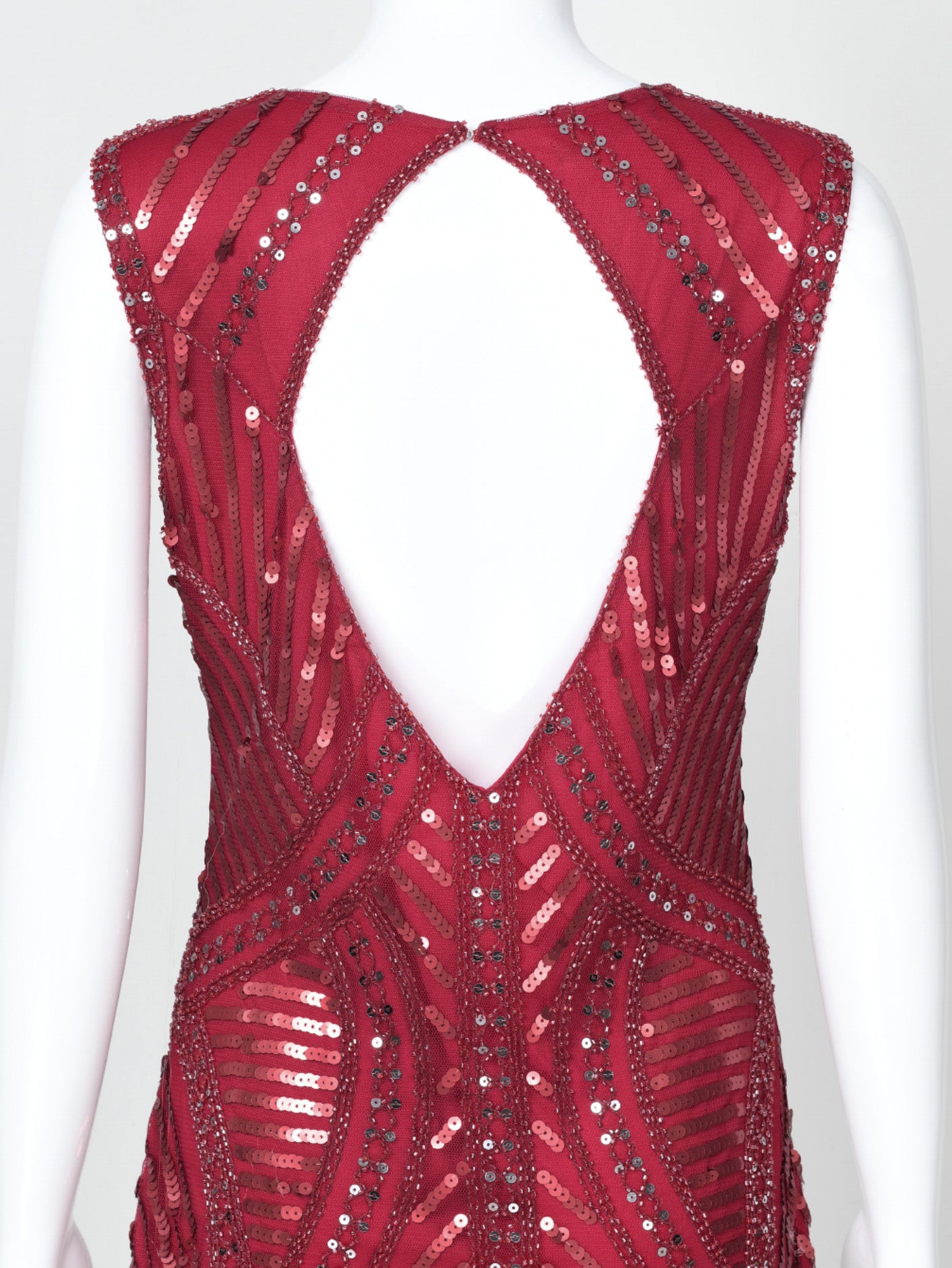 Embellished Net Dress - Dark Red