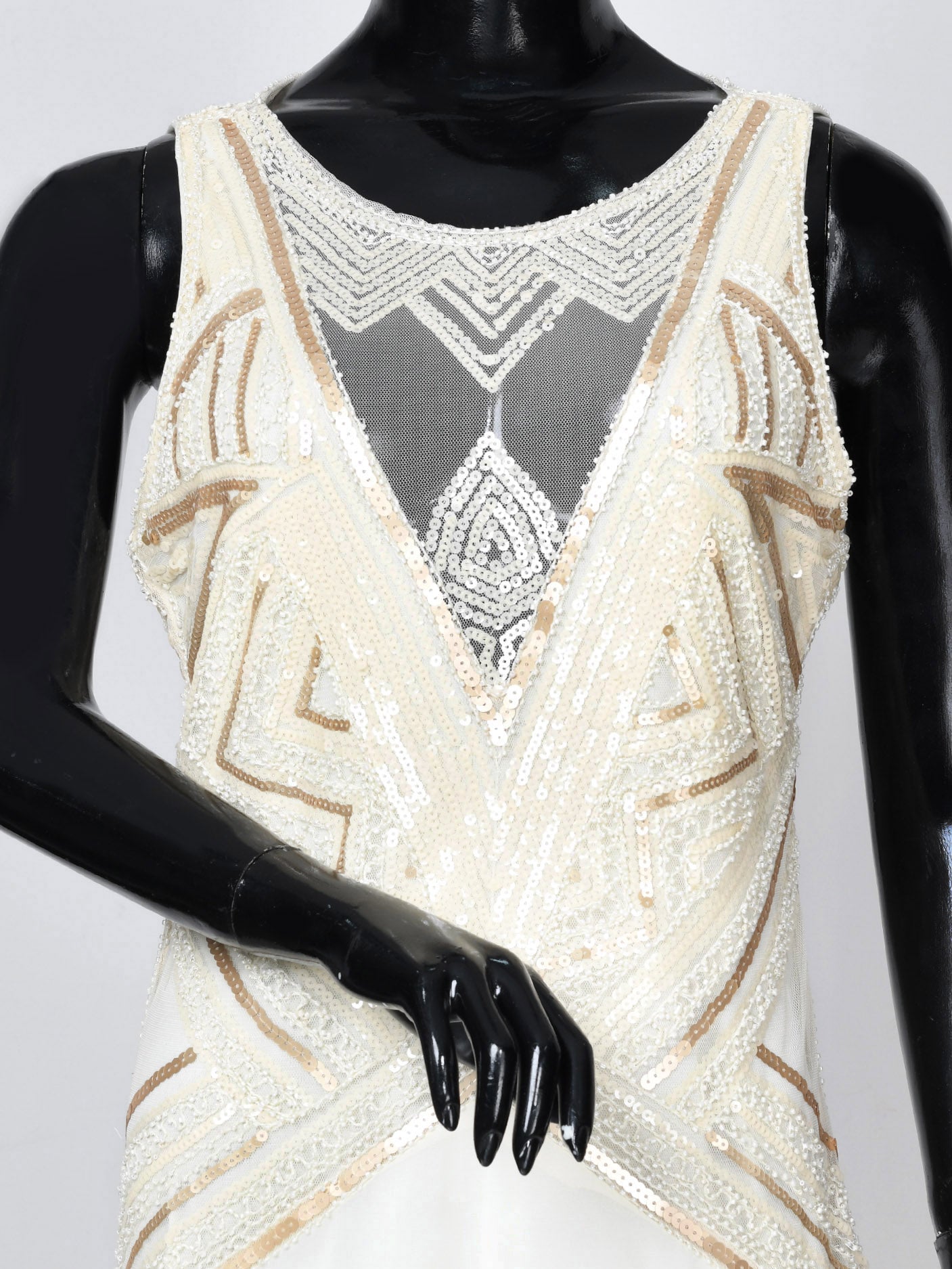 Sequin Embroidered Net Dress - Off White