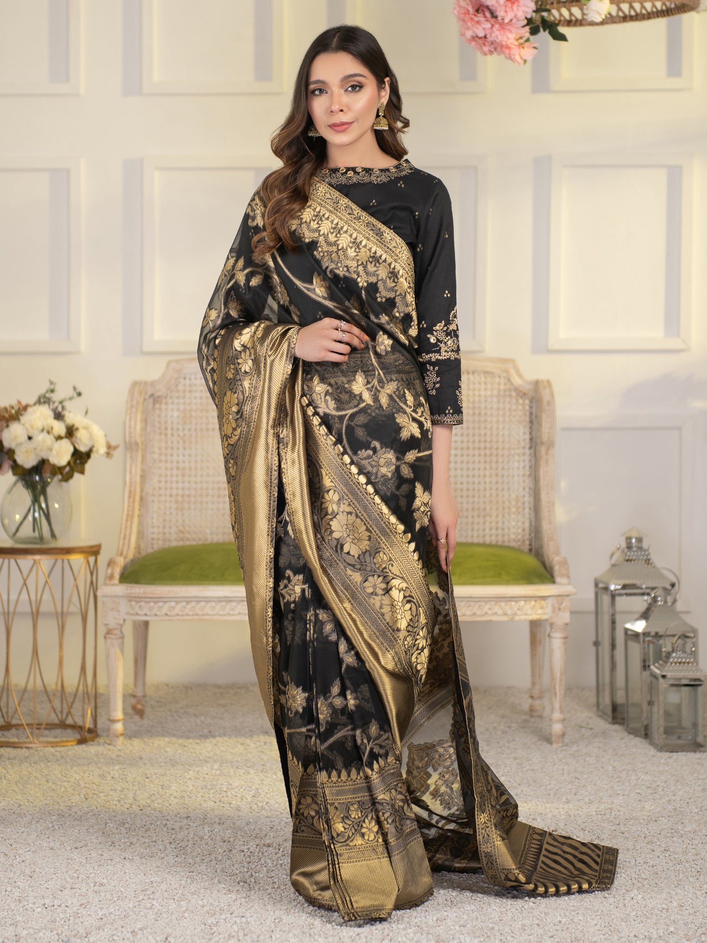 2 Piece Yarn Dyed Saree-Embroidered (Unstitched)